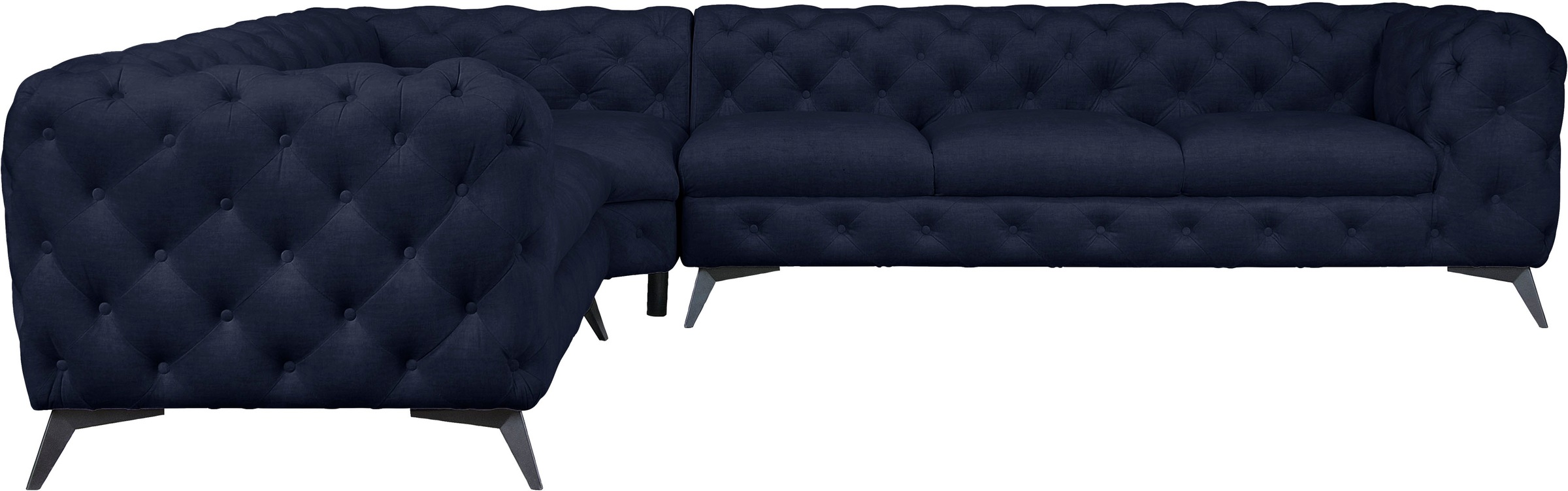 Leonique Chesterfield-Sofa »Ecksofa GLYNIS L-Form mit Wellenunterfederung, Maße B/T/H 323/264/75cm«, aufwändige Knopfheftung, moderne Chesterfield Optik, Fußfarbe wählbar