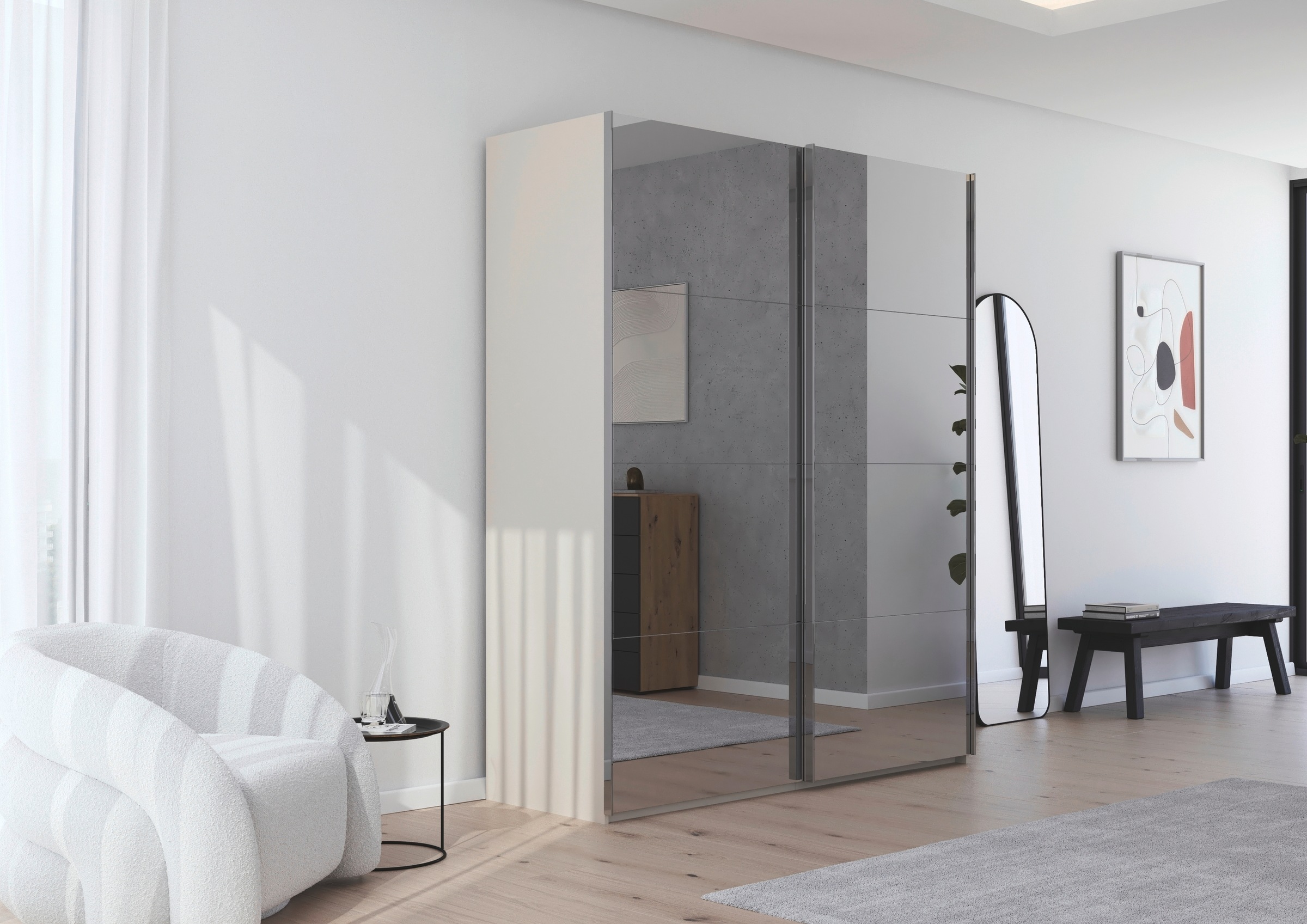 rauch Schwebetürenschrank »Kleiderschrank Schrank Garderobe Schlafzimmerschrank SCALE-FYRA«, edle viergeteilte Türen, Spiegelfront und viele Farben MADE IN GERMANY
