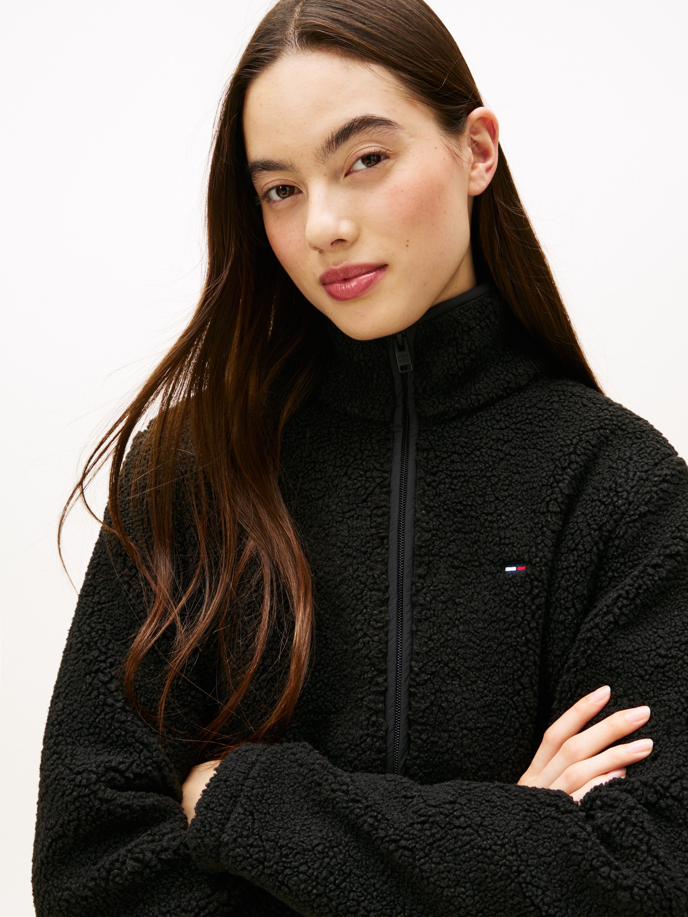 Tommy Jeans Sweatjacke »TJW REG SH S-FLAG TEDDY ZIP THRU« Kunstfaser, regular fit