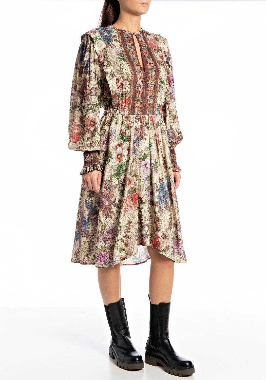 Replay Blusenkleid, Knielanges Kleid mit Blumenprint kaufen