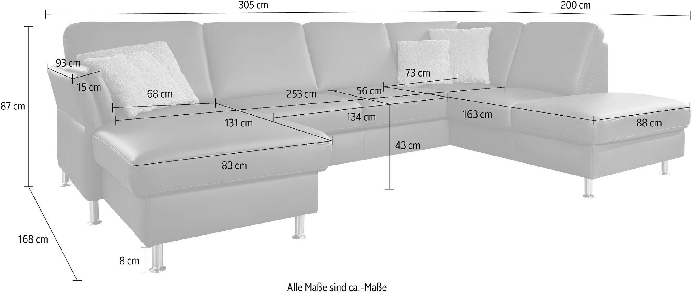 Die PlanBar Wohnlandschaft »PN-EM18013 U-Form, ohne Kopfstützen« wahlweise mit Bettfunktion und Stauraum