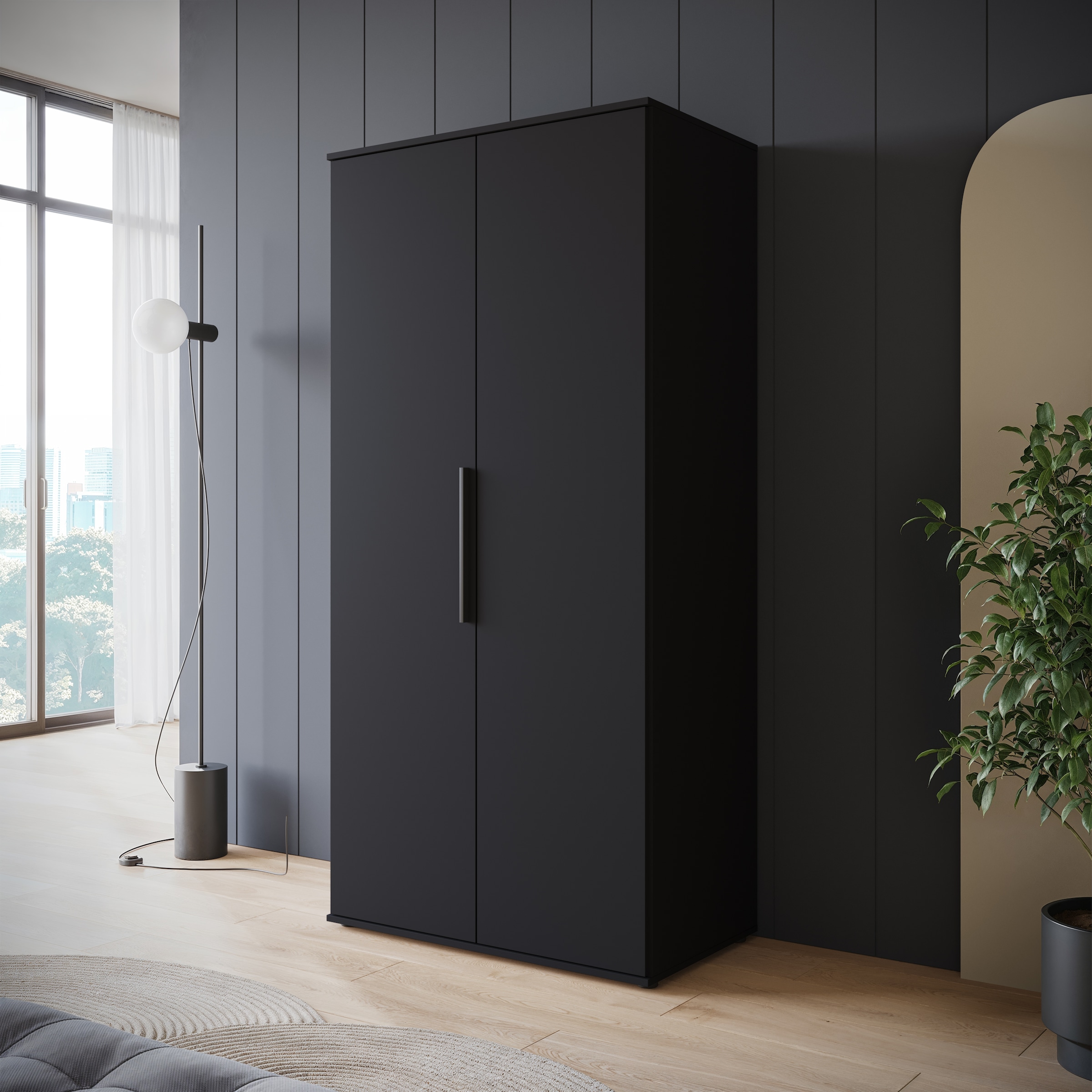 INOSIGN Kleiderschrank »LAGOS Wäscheschrank, Garderobe, schwarze Griffe, Made in Europe«, Moderner Drehtürenschrank, FSC-zertifiziert, Schlafzimmerschrank