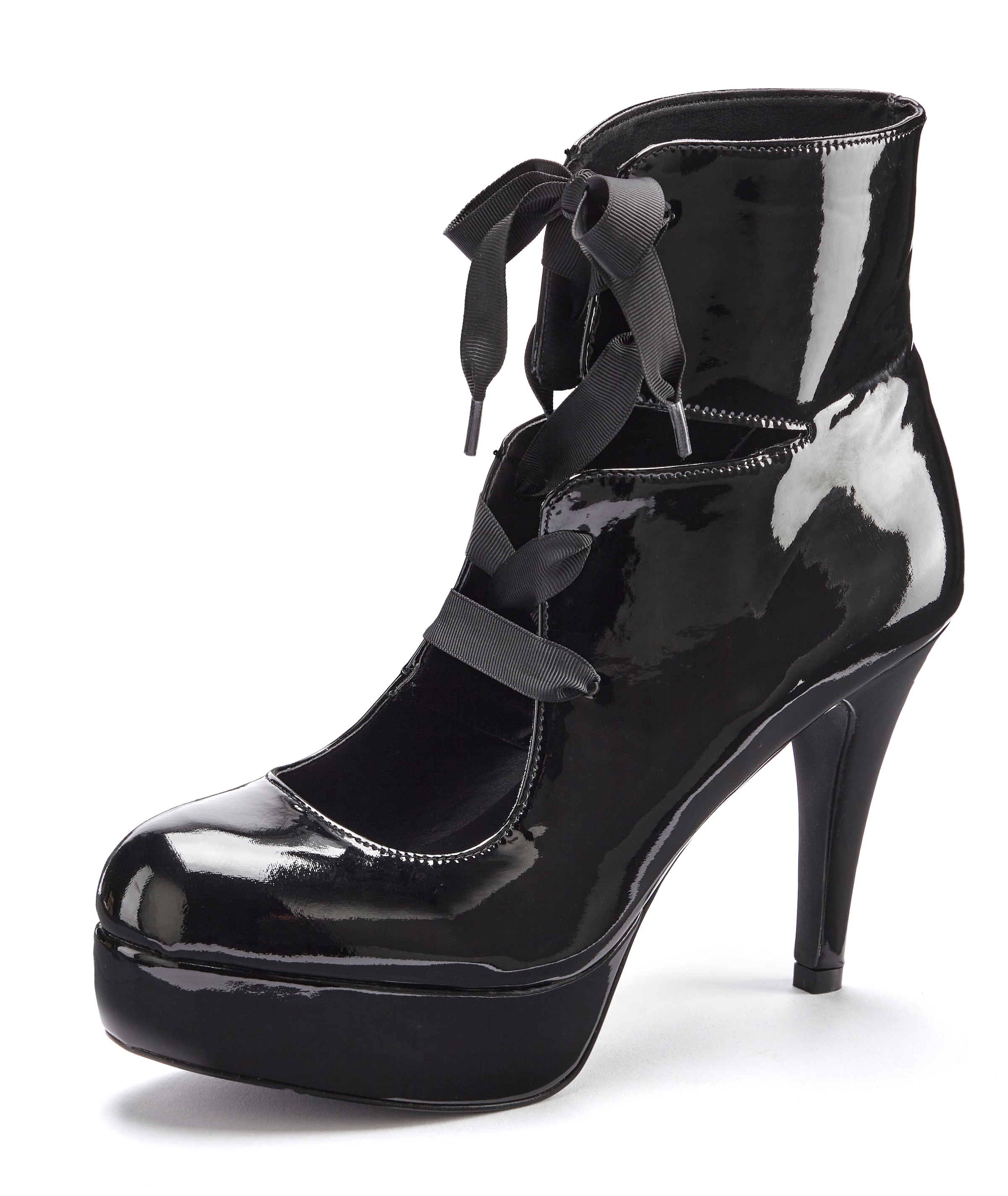 High-Heel-Schaftpumps, Stiefelette mit Plateau, Lackoptik