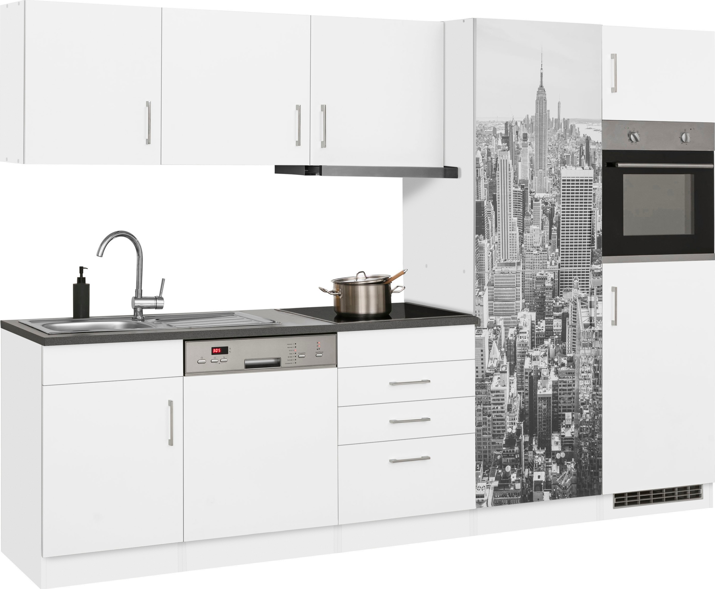 HELD MÖBEL Küchenzeile »Paris«, mit E-Geräten, Breite 290 cm, wahlweise mit Induktionskochfeld