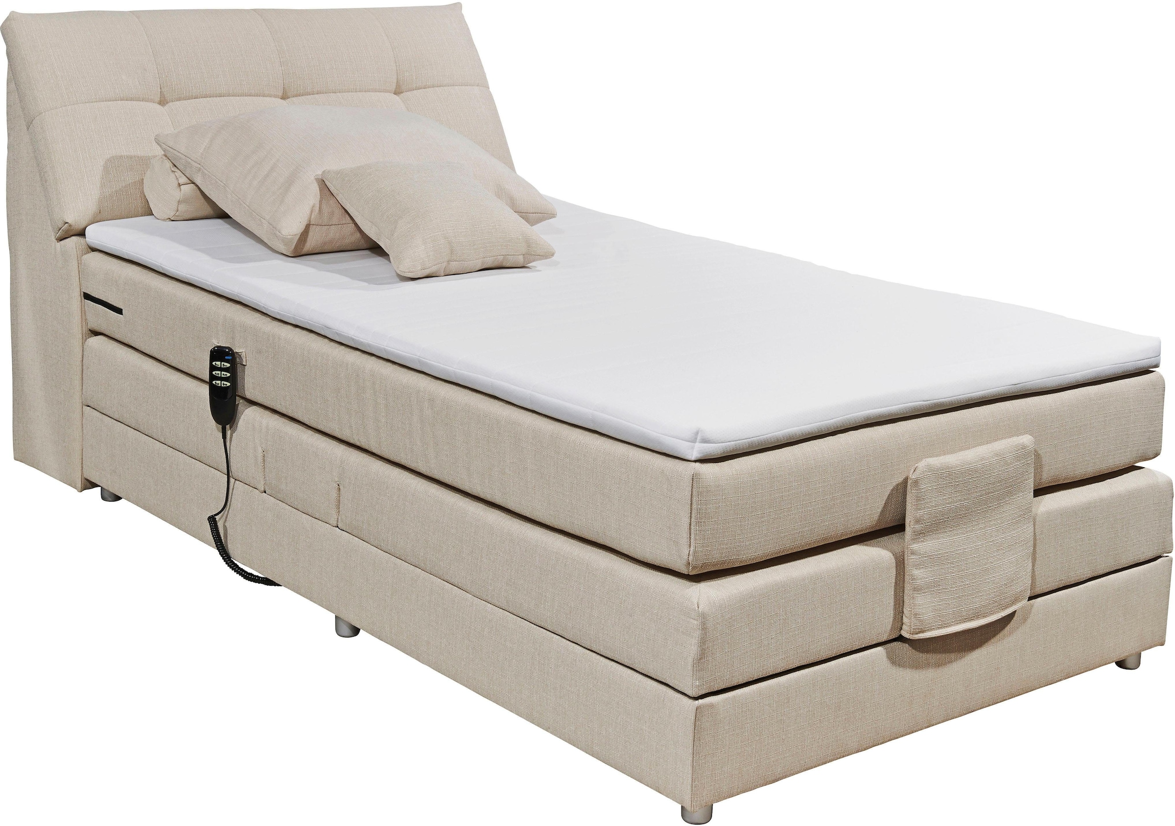 ED EXCITING DESIGN Boxspringbett »Carpino«, inkl. Motor, Stauraum im Kopfteil und Topper