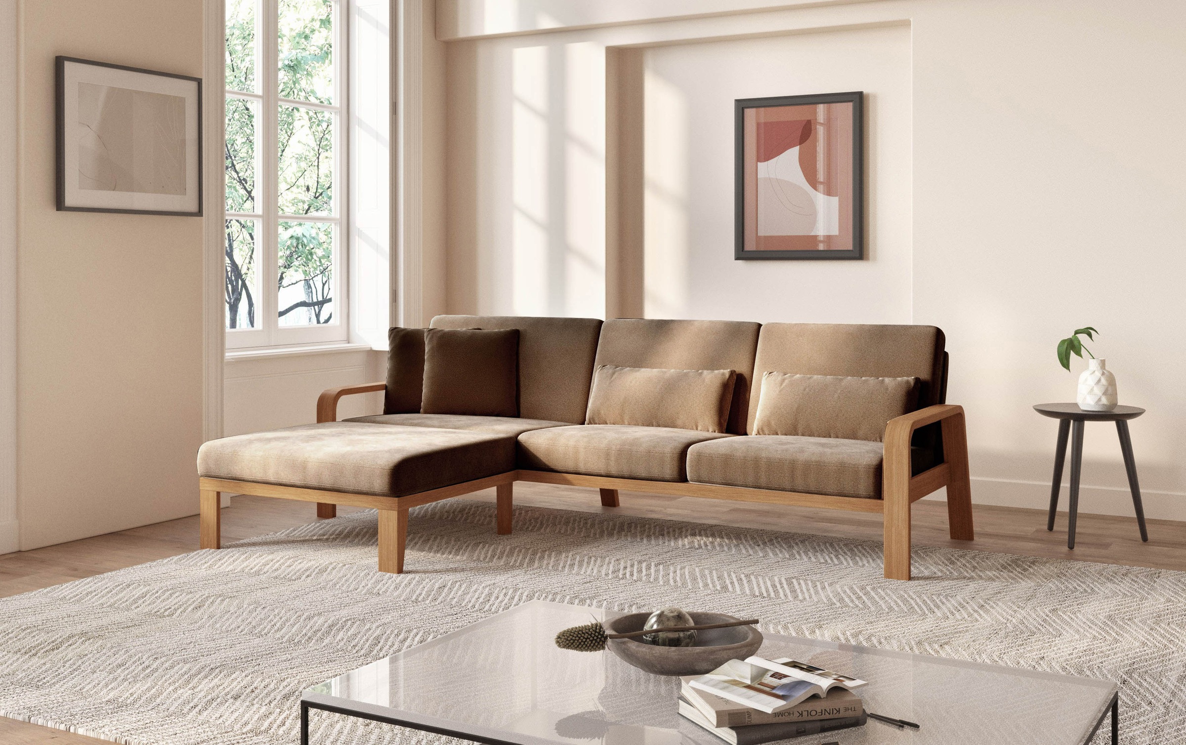 sit&more Ecksofa "Kolding L-Form" Armlehnen aus eichefarbigem Buchenholz, v günstig online kaufen