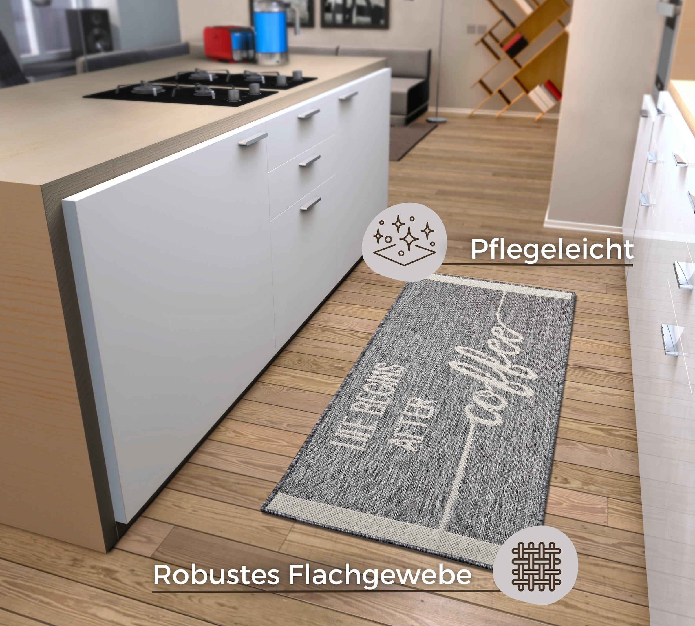 HANSE Home Küchenläufer »Life Begins After Coffee«, rechteckig, 5 mm Höhe, günstig online kaufen