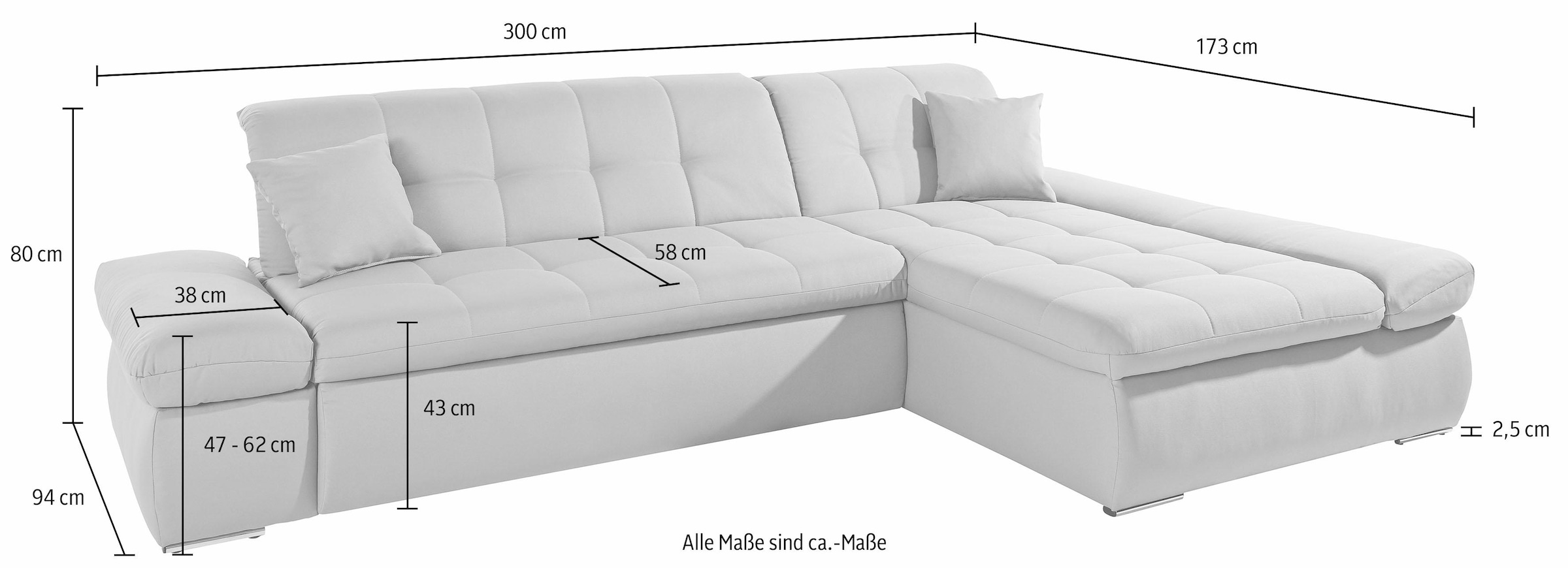 Home affaire Ecksofa »ESRA, zeitlos und elegant. Breite 300cm, L-Form« wahlweise mit Armlehn- und Bettfunktion