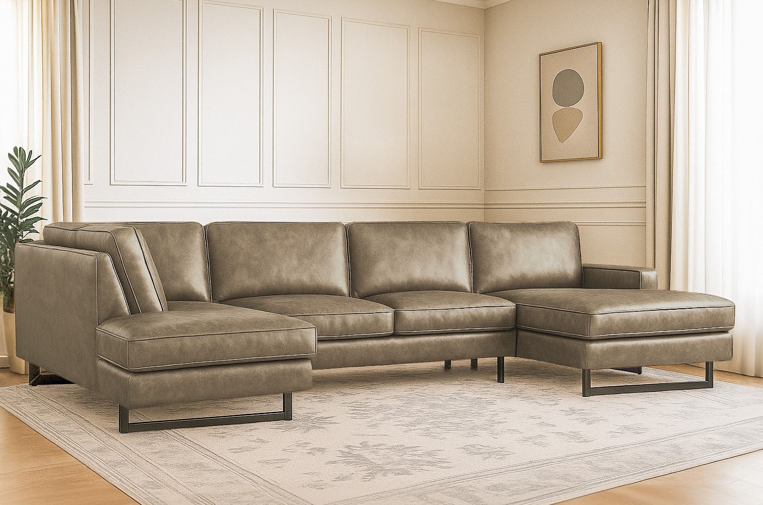 Places of Style Wohnlandschaft »Pinto, 350 cm, U-Form, XXL, mit Ottomanen«, Cord, Chenille, Lederoptik, mit Keder, Metallfüße, Wellenunterfederung