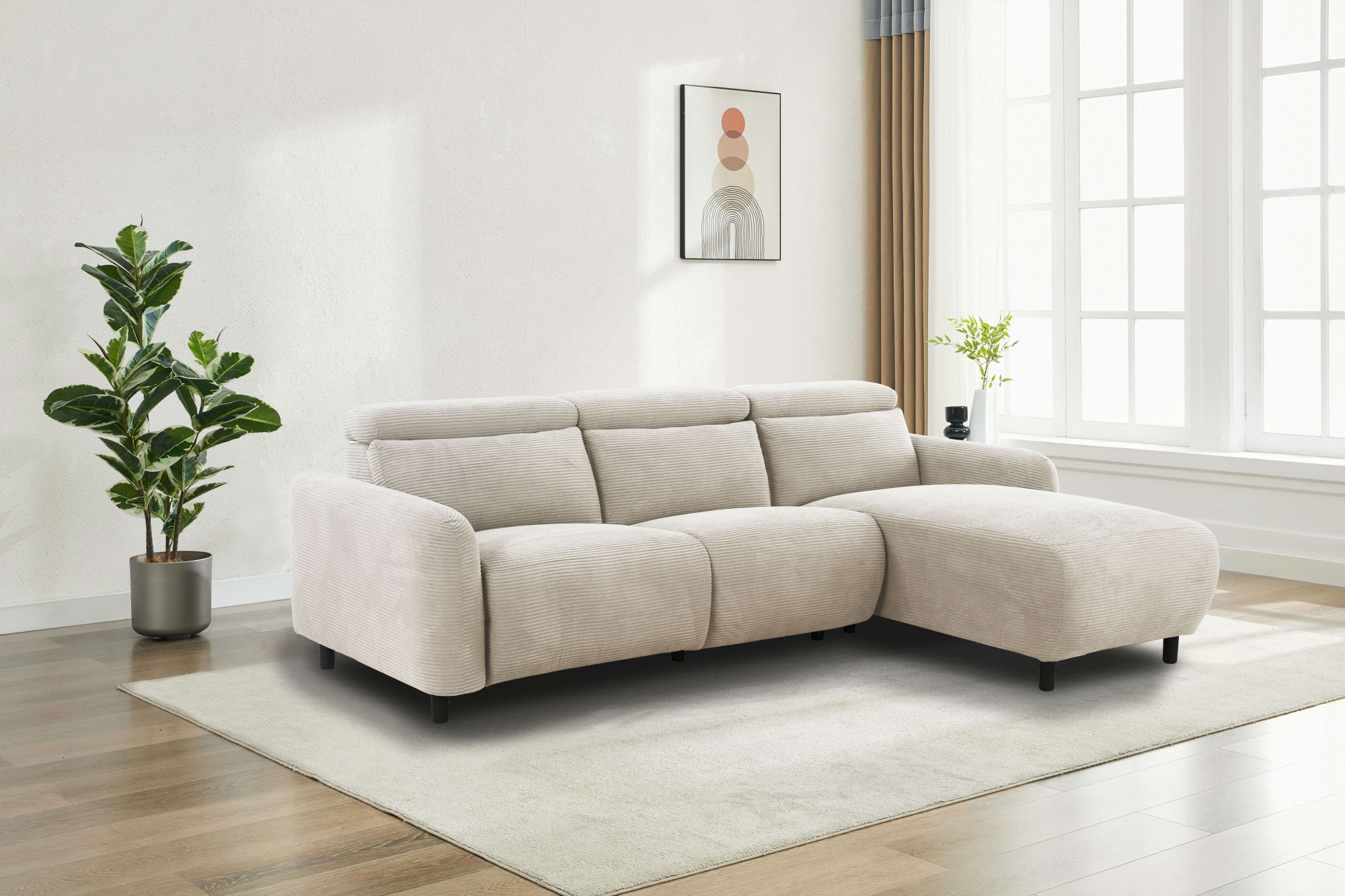 Home affaire Ecksofa »SKAANE in Cord, L-Form, 274 cm, manuelle u. elektrische Funktion,«, rundes Design, Kopfteilverstellung, Federkernpolsterung