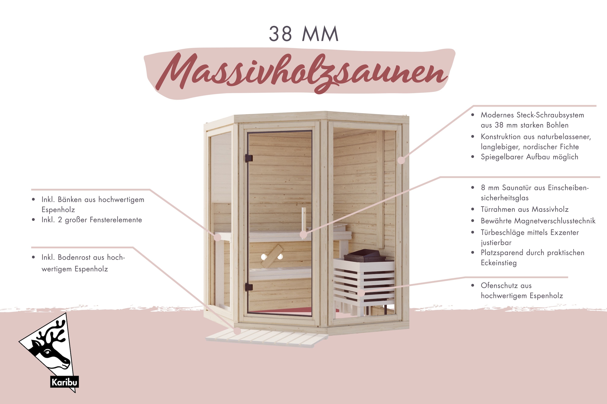 Karibu Sauna »"Yumi" naturbelassen« aus hochwertiger nordischer Fichte