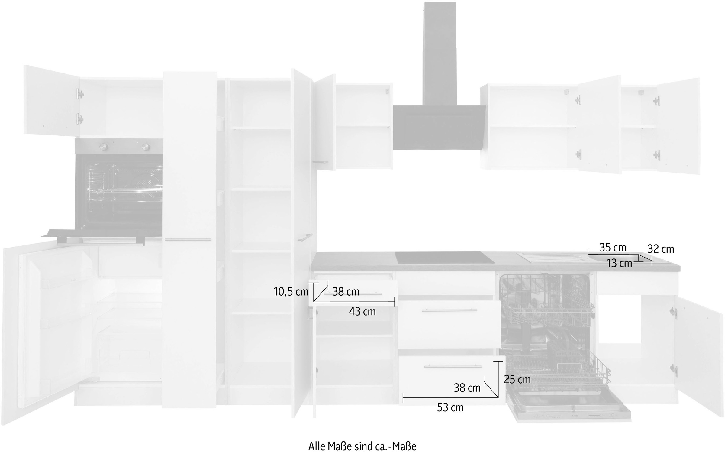 wiho Küchen Küchenzeile »Unna«, ohne E-Geräte, Breite 360 cm