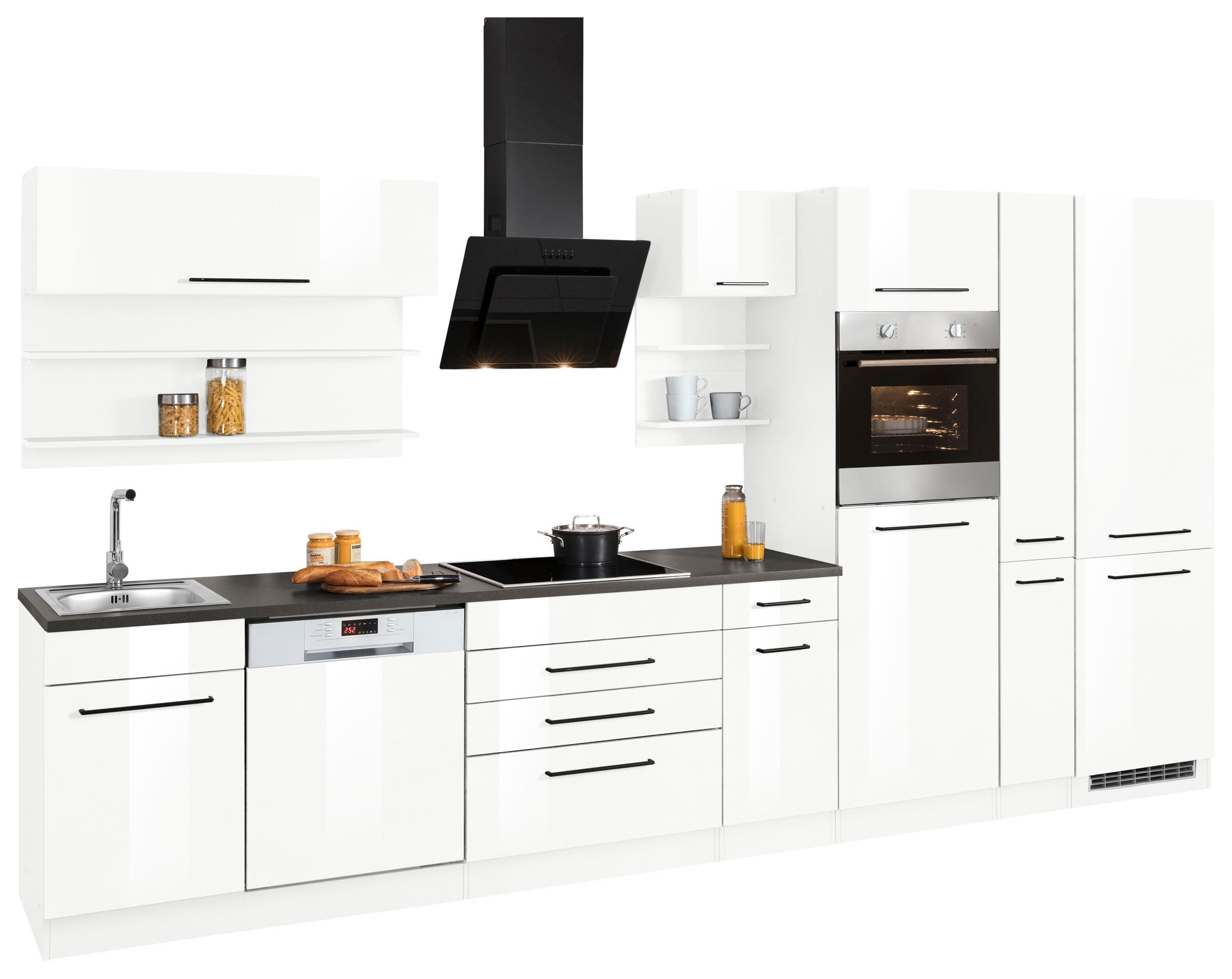 KOCHSTATION Küchenzeile »KS-Tulsa«, ohne E-Geräte, Breite 380 cm, schwarze Metallgriffe, MDF Fronten