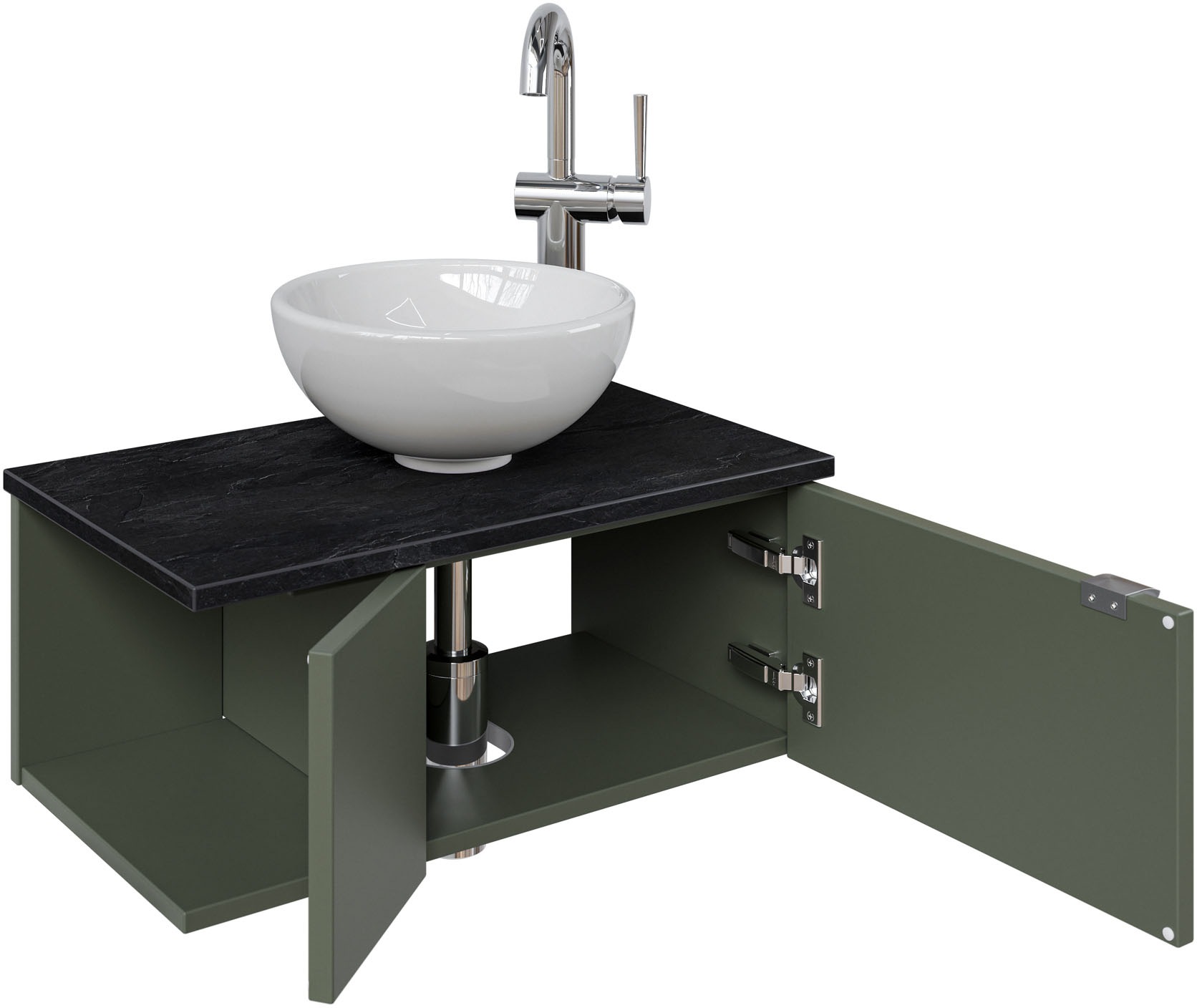 Saphir Waschtisch »Serie 6915 Waschschale mit Unterschrank für Gästebad, Gäste WC«, 61 cm mit Keramik-Aufsatzbecken, 2 Türen und 1 Fach
