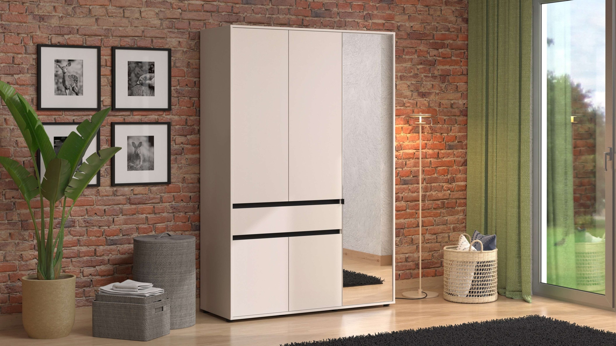 INOSIGN Kleiderschrank »Corbett, grifflose Optik, FSC-zertifziert, Made in Europe«, (138 oder 182,5cm breit, 211cm hoch und 54,5cm tief), mit Spiegel, 1 Schublade und Innenausstattung