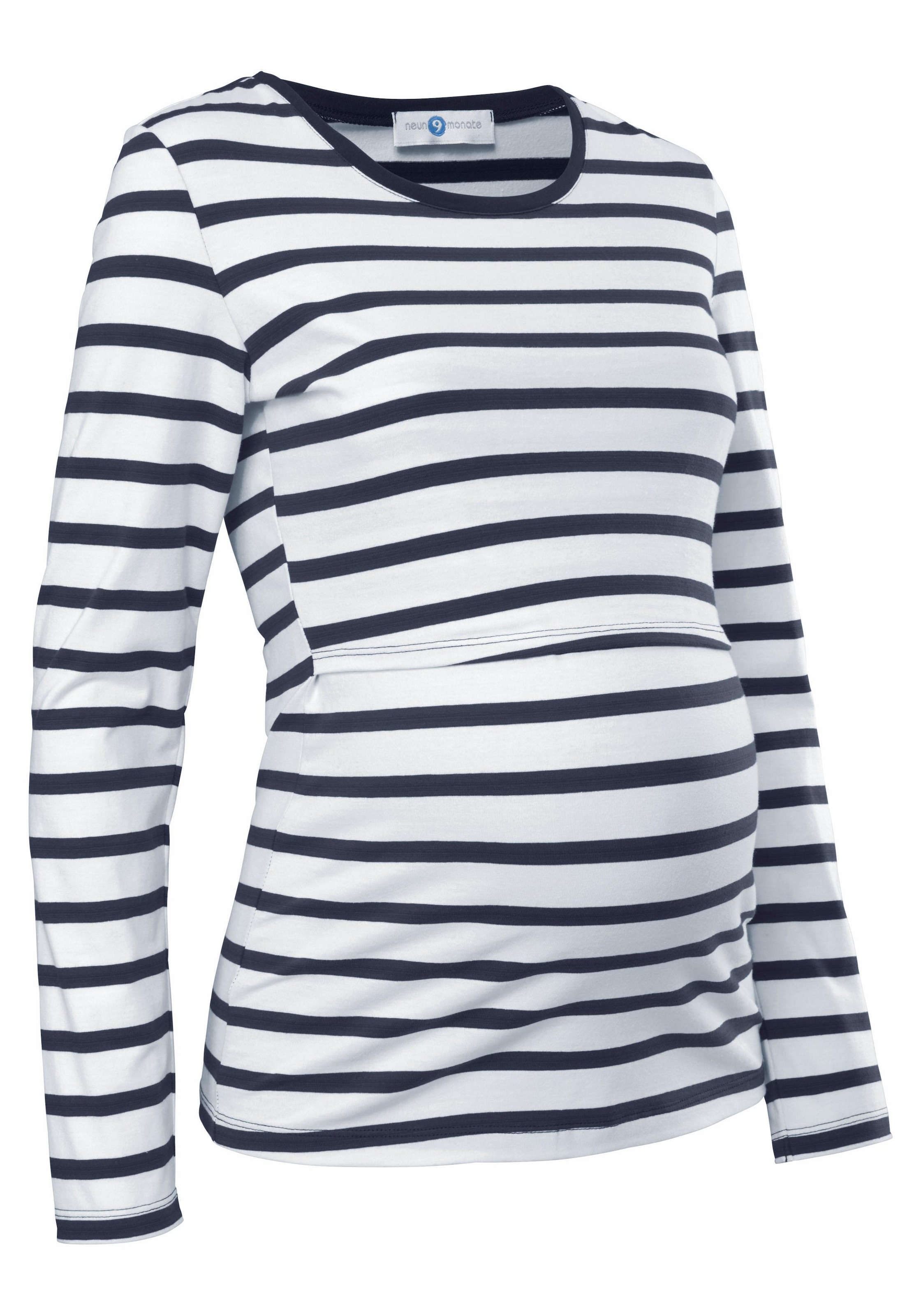 Neun Monate Umstandsshirt », 2er Pack Shirts für Schwangerschaft und Stillzeit« Packung, 2 Stk. tlg. Langarm,  figurbetont,  unifarben oder geringelt