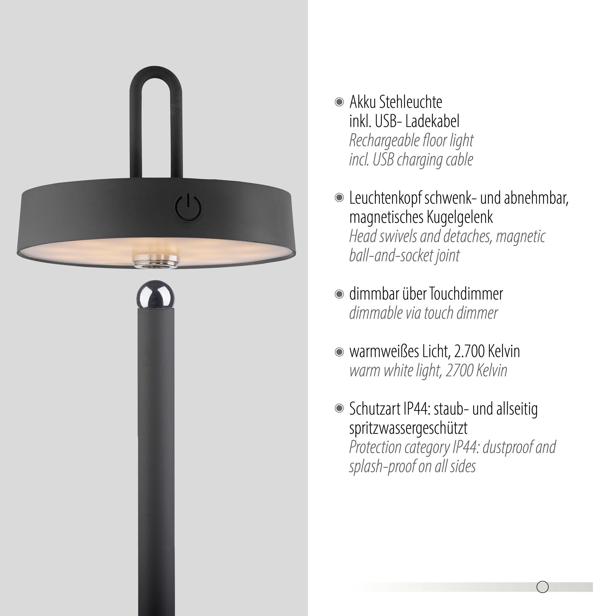 JUST LIGHT Stehlampe »AMAG«, 1 flammig, Leuchtmittel LED-Modul | LED fest integriert, Akkuleuchte