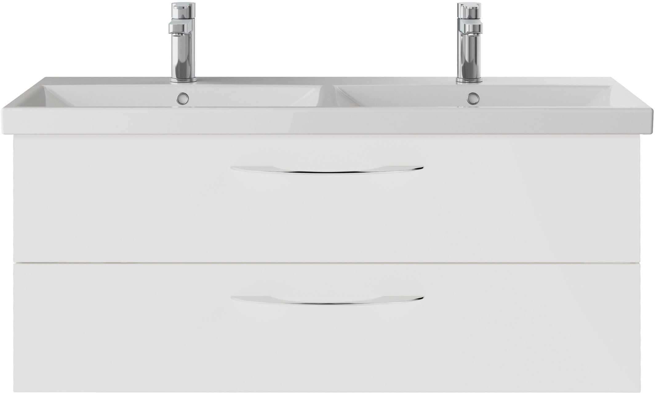 Saphir Badmöbel-Set »Serie 4035 2-teilig, Keramik-Doppelwaschtisch mit LED-Spiegel«, (Set), Doppel-Waschplatz inkl Türdämpfer, 120 cm breit, 2 Schubladen