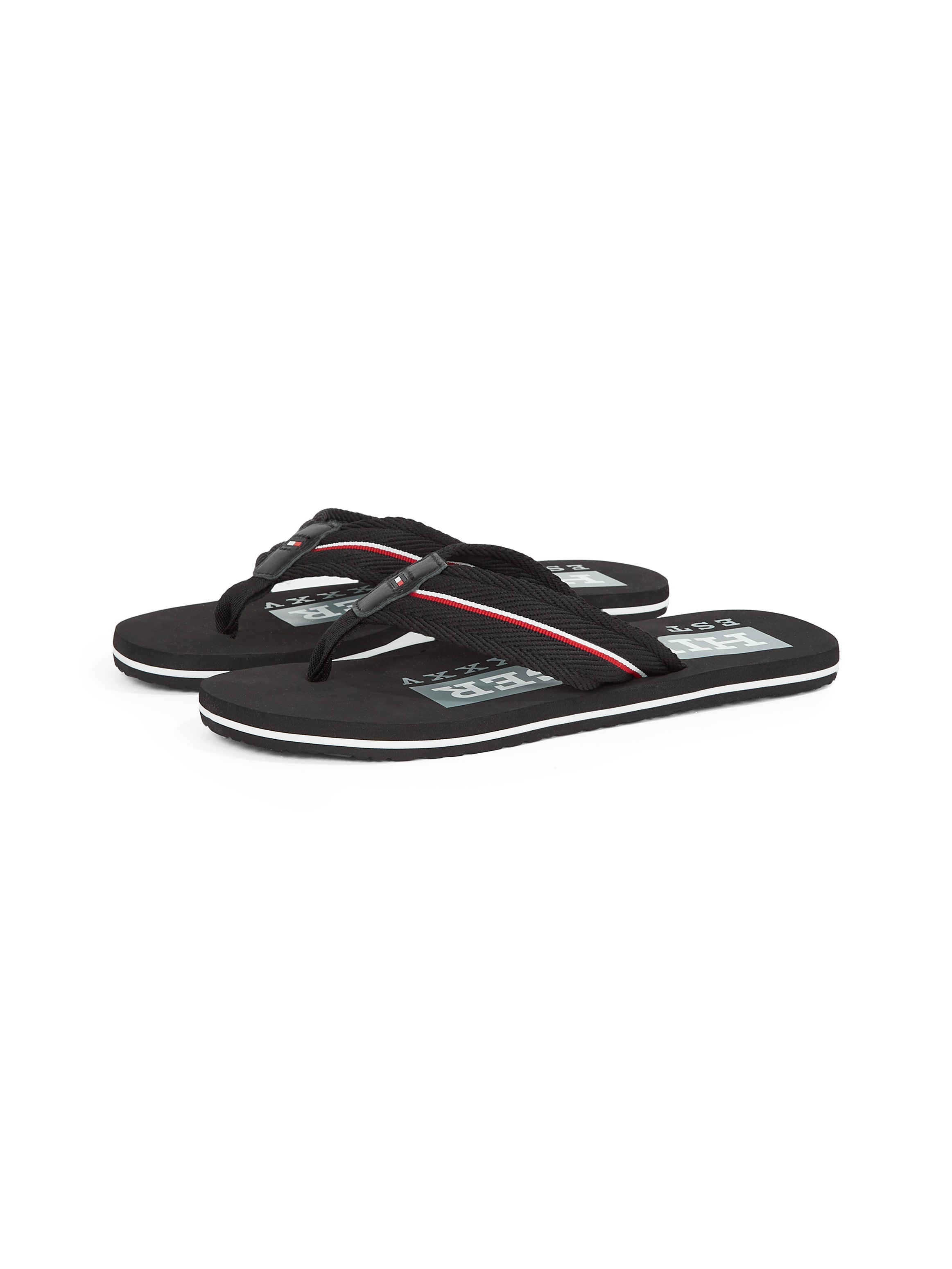 Tommy Hilfiger Zehentrenner »CORPORATE HILFIGER BEACH SANDAL«, Dianette, Sommerschuh, Flats, Bequemschuh mit Streifen