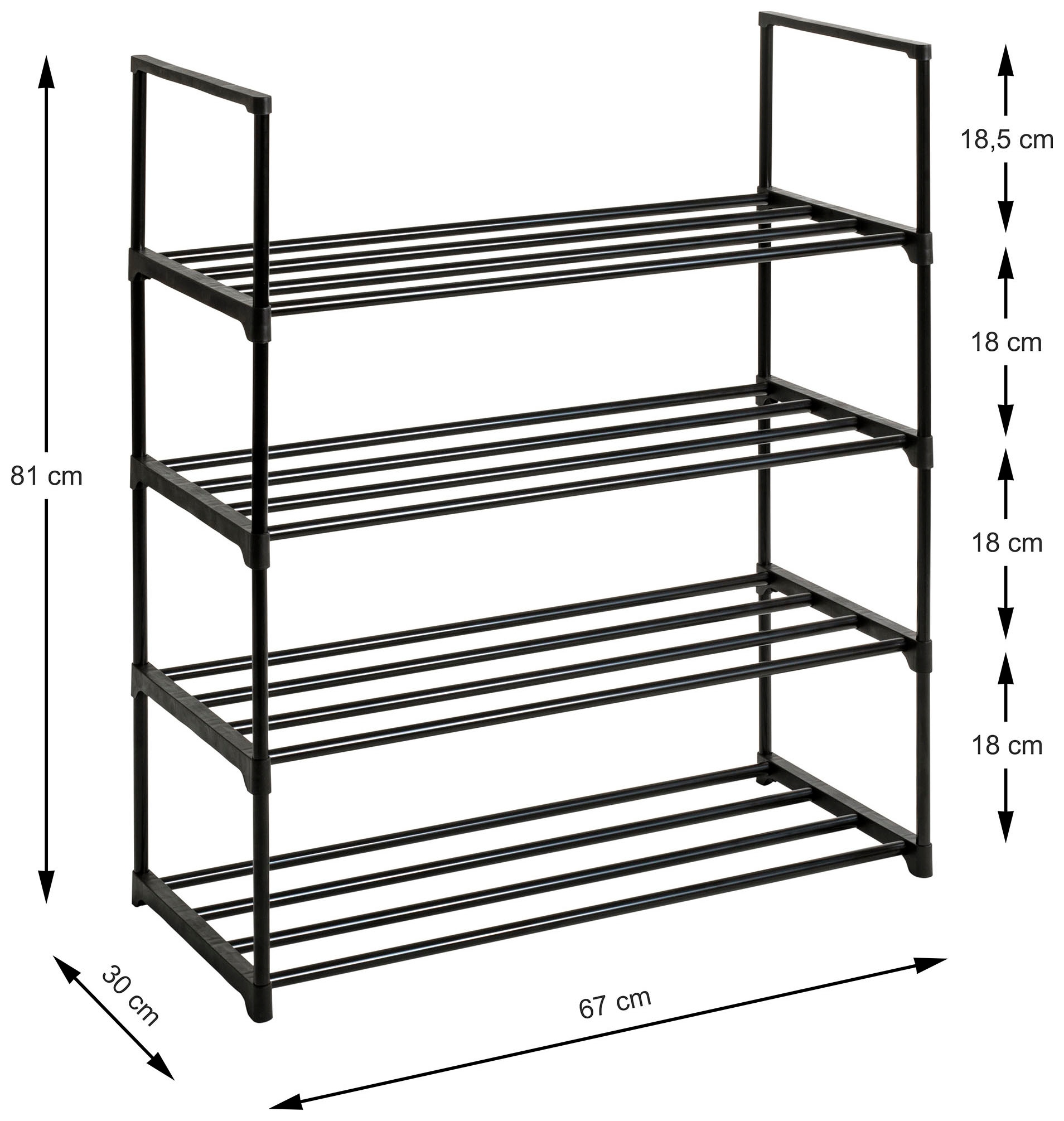 HAKU Schuhregal »Schuhaufbewahrung« rechteckig - aus Metall Schwarz - B/T/H 67/30/81 cm