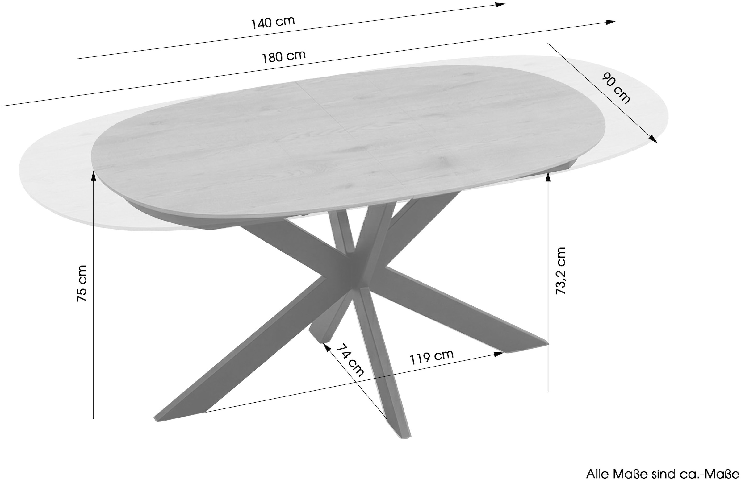 byLIVING Esstisch »NEVADA« Tischplatte Eiche natur, bis 100 kg, Säule (X-förmig), Mittelauszug