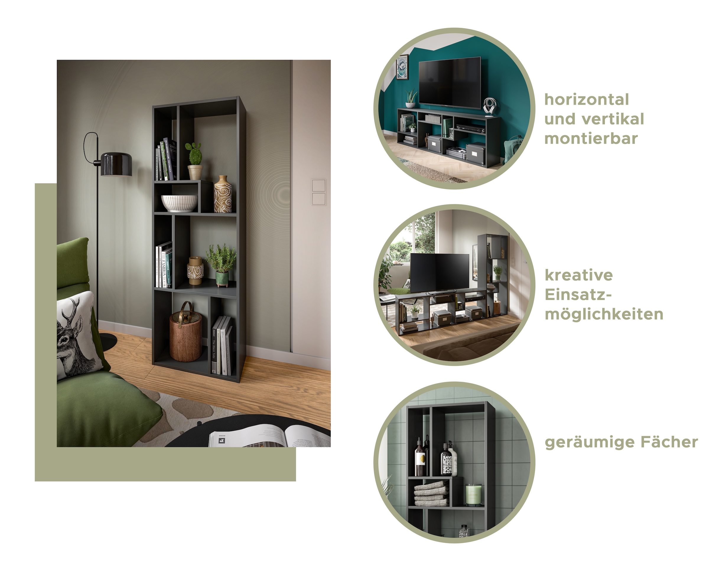 INOSIGN Standregal »Korak, Breite 159 cm, vertikal oder horizontal montierbar«, universal einsetzbar, Regal, Lowboard, Raumteiler, TV-Möbel, Wandregal