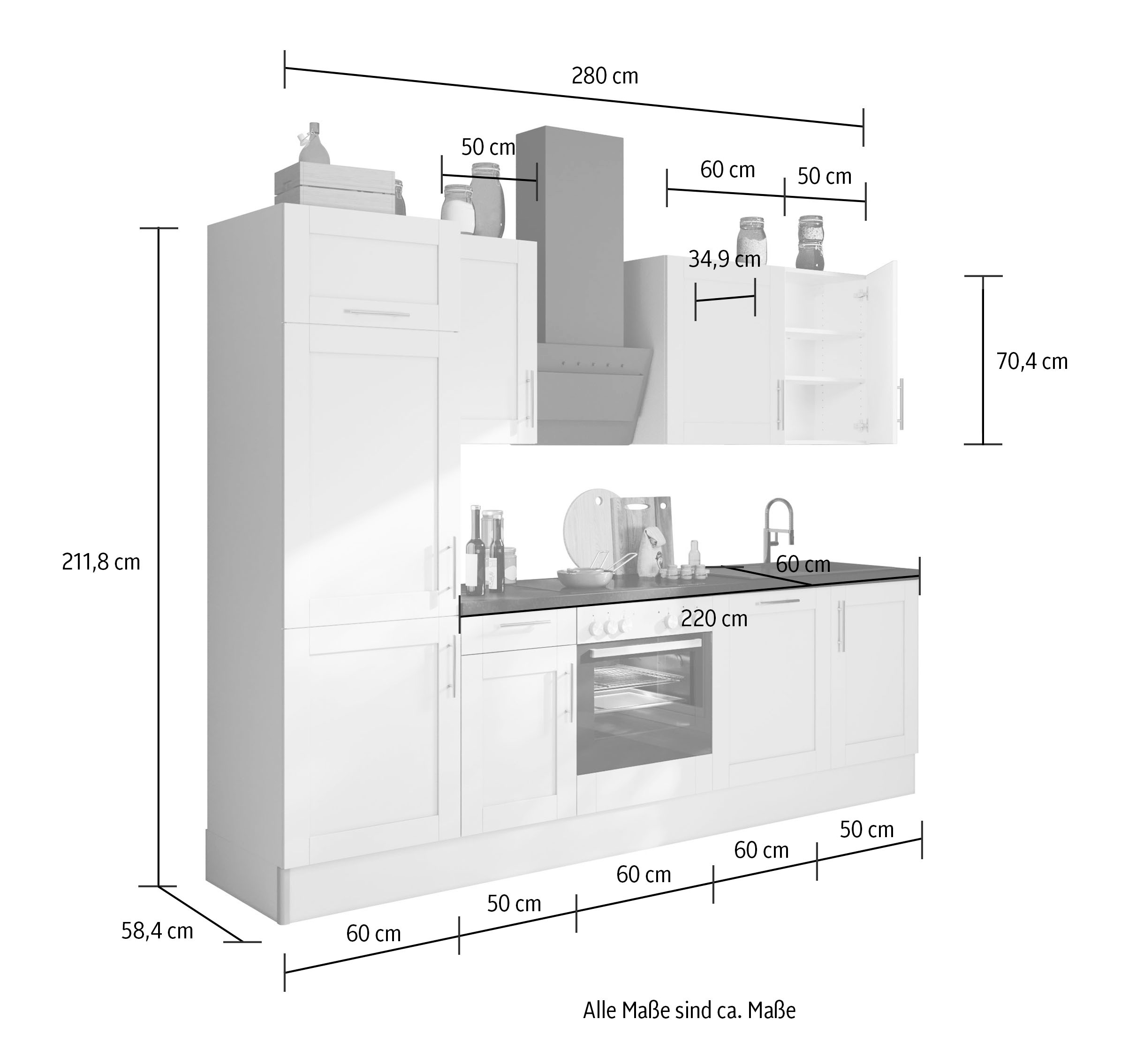 OPTIFIT Küche »Ahus«, E-Geräten,MDF 280 cm Funktion mit Soft Fronten, kaufen Close auf breit,wahlweise Raten