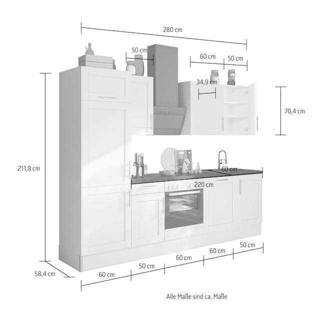 OPTIFIT Küche »Ahus«, 280 cm breit,wahlweise mit E-Geräten,MDF Fronten,  Soft Close Funktion auf Raten kaufen
