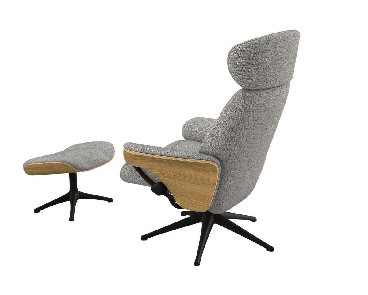 FLEXLUX Relaxsessel »Skagen Funktionsessel, Polstersessel, Armlehne, TV-Fernsehsessel«, Rücken- und Kopfteilverstellung, Fuß Schwarz, Armlehne Eiche, Drehbar