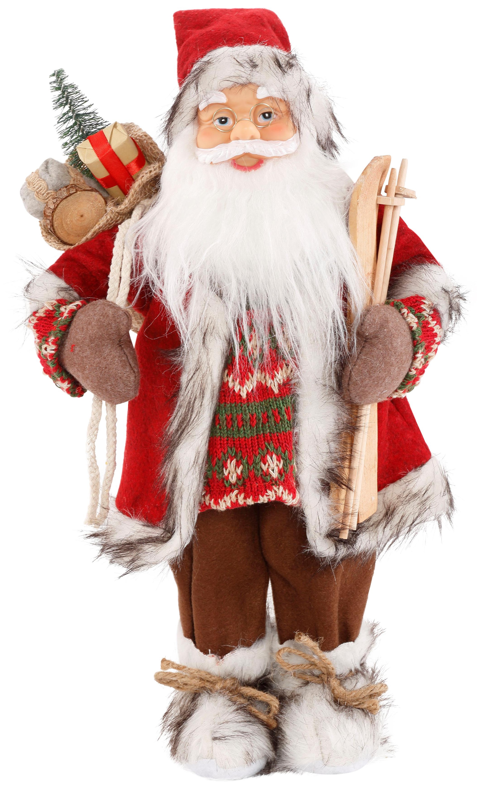 HOSSNER - HOMECOLLECTION dem Weihnachtsmann kaufen »Santa Dekofigur, Skiern online Weihnachtsfigur Geschenken«, unter Arm Weihnachtsdeko, und mit