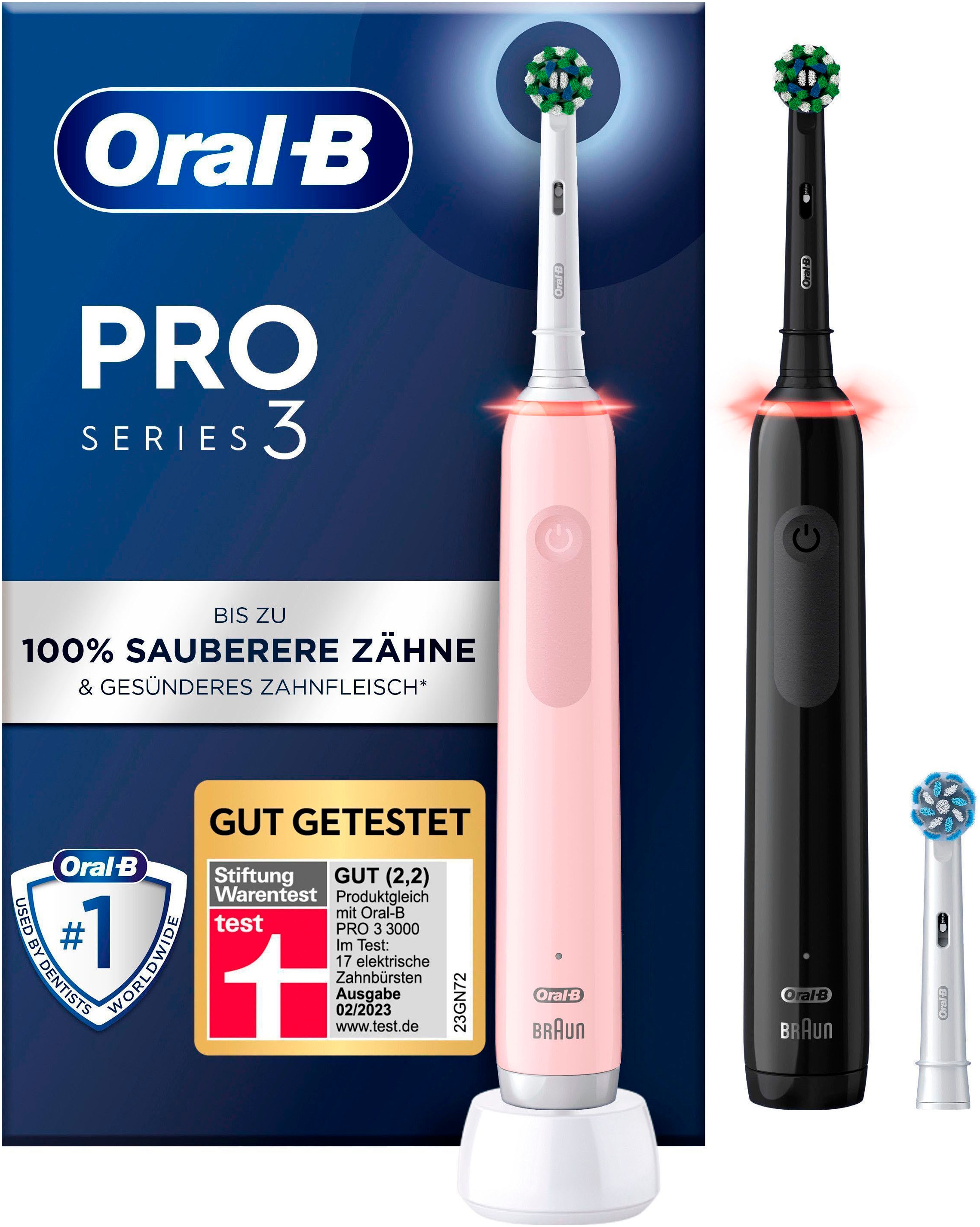 Oral-B Elektrische Zahnbürste »Pro 3 3900«, 3 St. Aufsteckbürsten, Doppelpack 3 Putzmodi