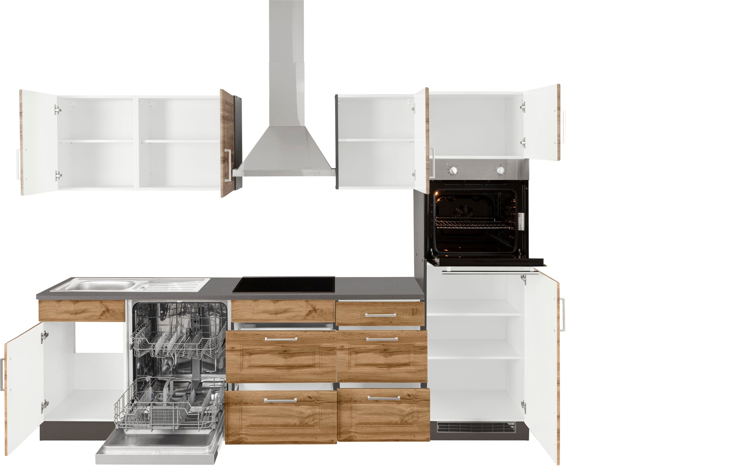 KOCHSTATION Küchenzeile »KS-Stockholm«, Breite 280  cm, mit hochwertigen MDF Fronten im Landhaus-Stil