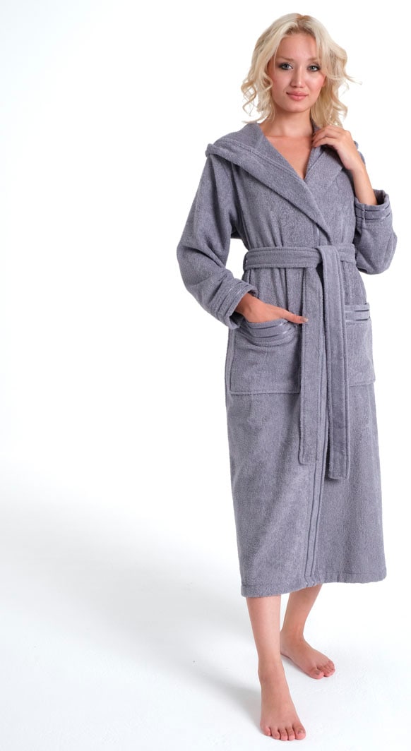 Bruno Banani Damenbademantel »Clement, ideal für Sauna & Spa, Hotelbademantel, Morgenmantel«, (1 St.), 100% Baumwolle, einfarbig, glänzende Streifen-Bordüre, Taschen, XS-3XL