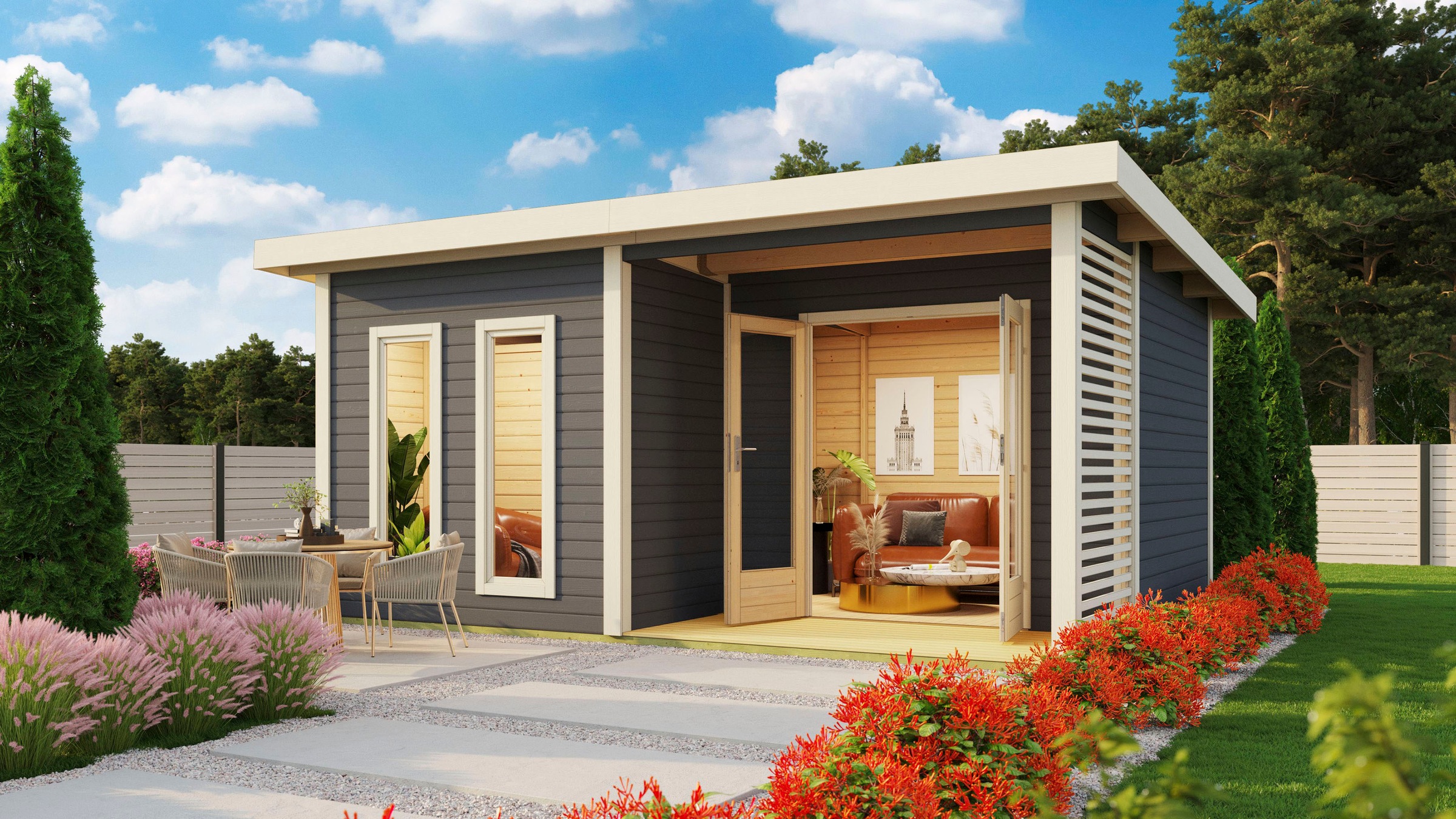 KONIFERA Saunahaus »Maiko 5 SET B«, terragrau, mit Ofen 9 kW ext. Steuerung