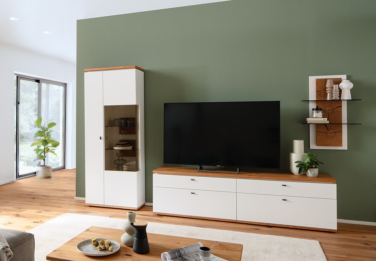 MCA furniture Wandregal »Matadi Wandregal«, (1 St.), Wandregal, Soft White, Holzabsetzung, 2 Glasablagen, Breite 60cm