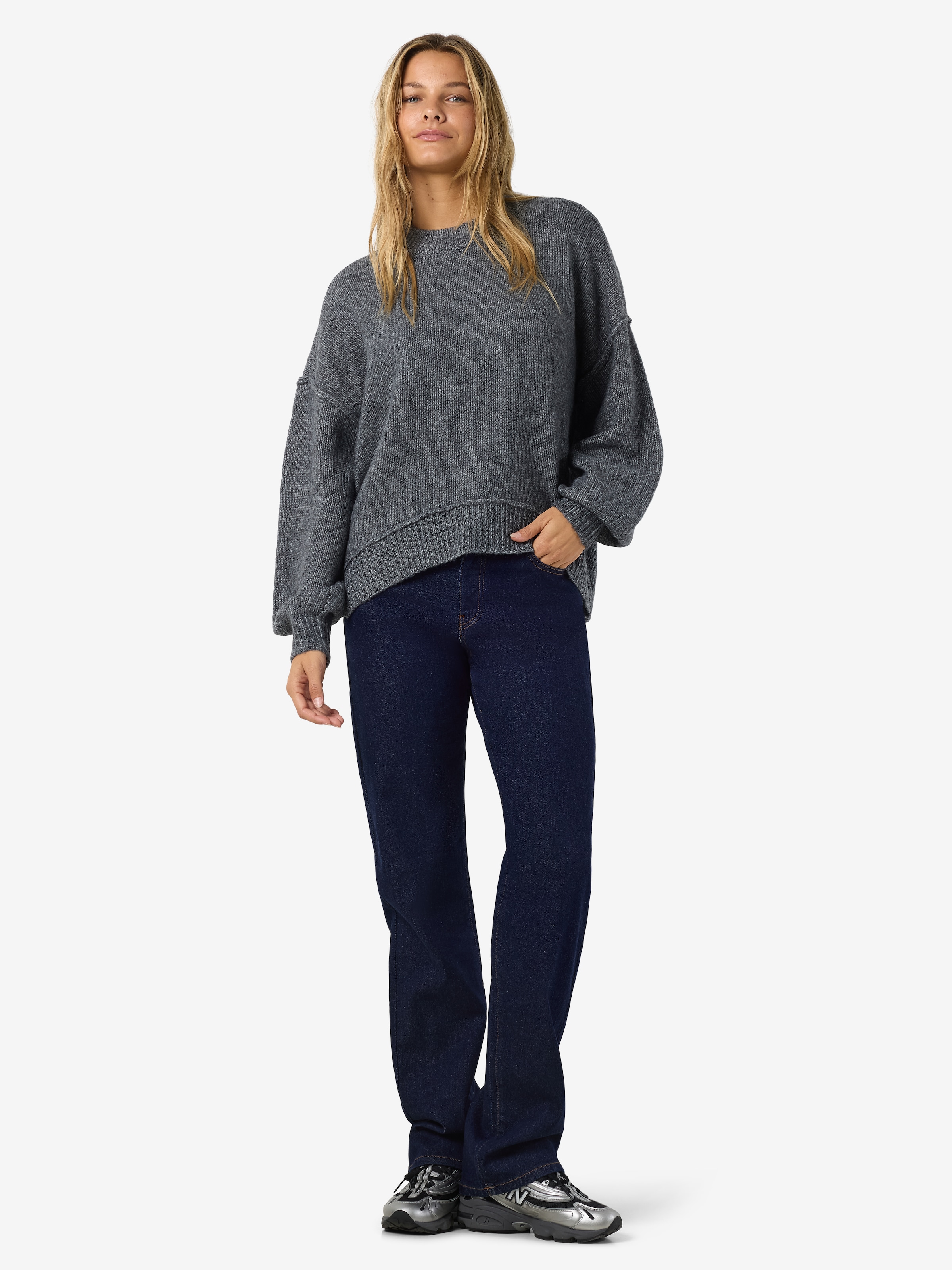 Noisy may Strickpullover »NMLUISA L/S O-NECK KNIT NOOS« Materialmix, loose fit, mit Wolle