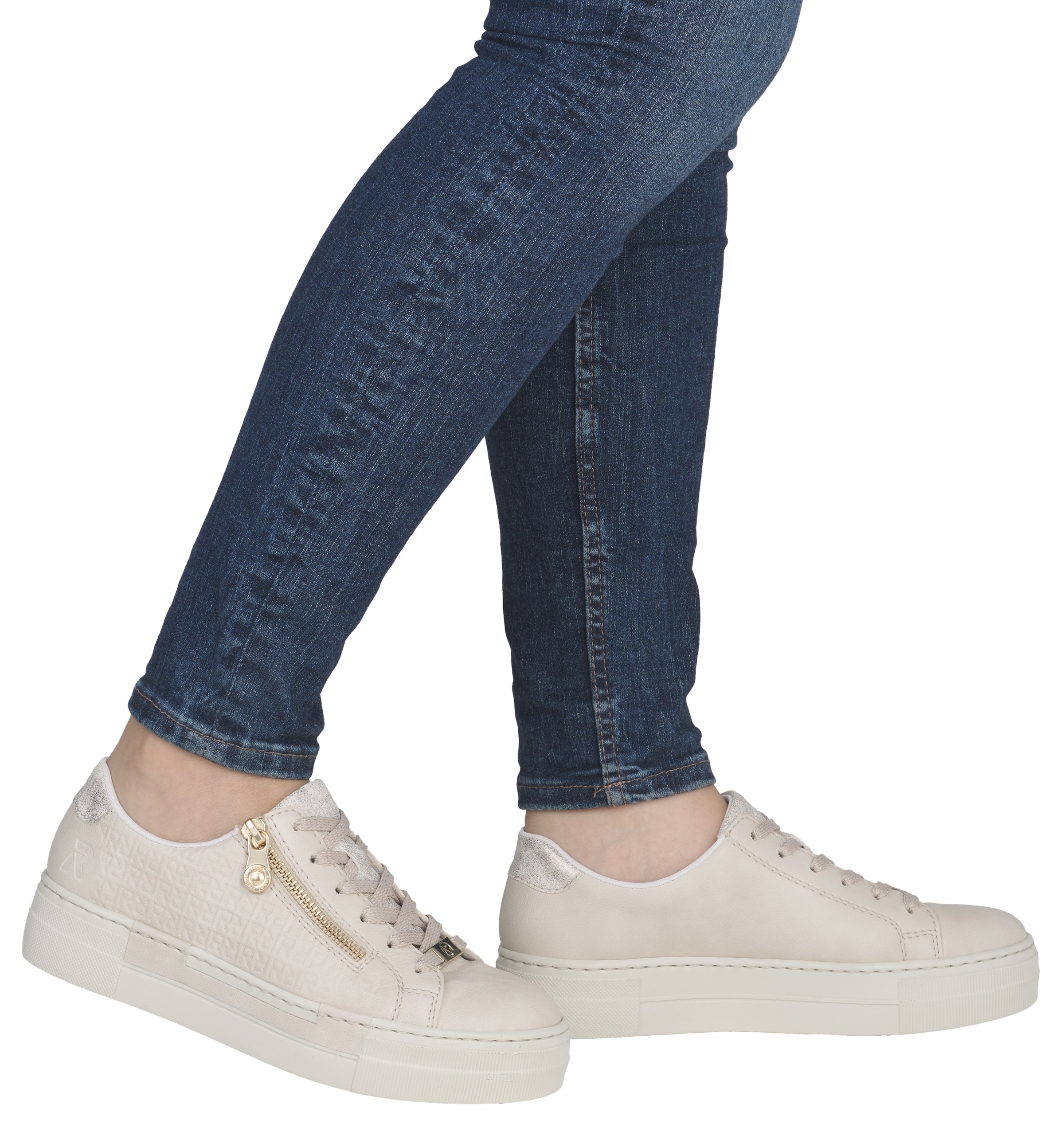 Rieker Plateausneaker  mit goldfarbenem Reißverschluss, Freizeitschuh, Halbschuh, Schnürschuh