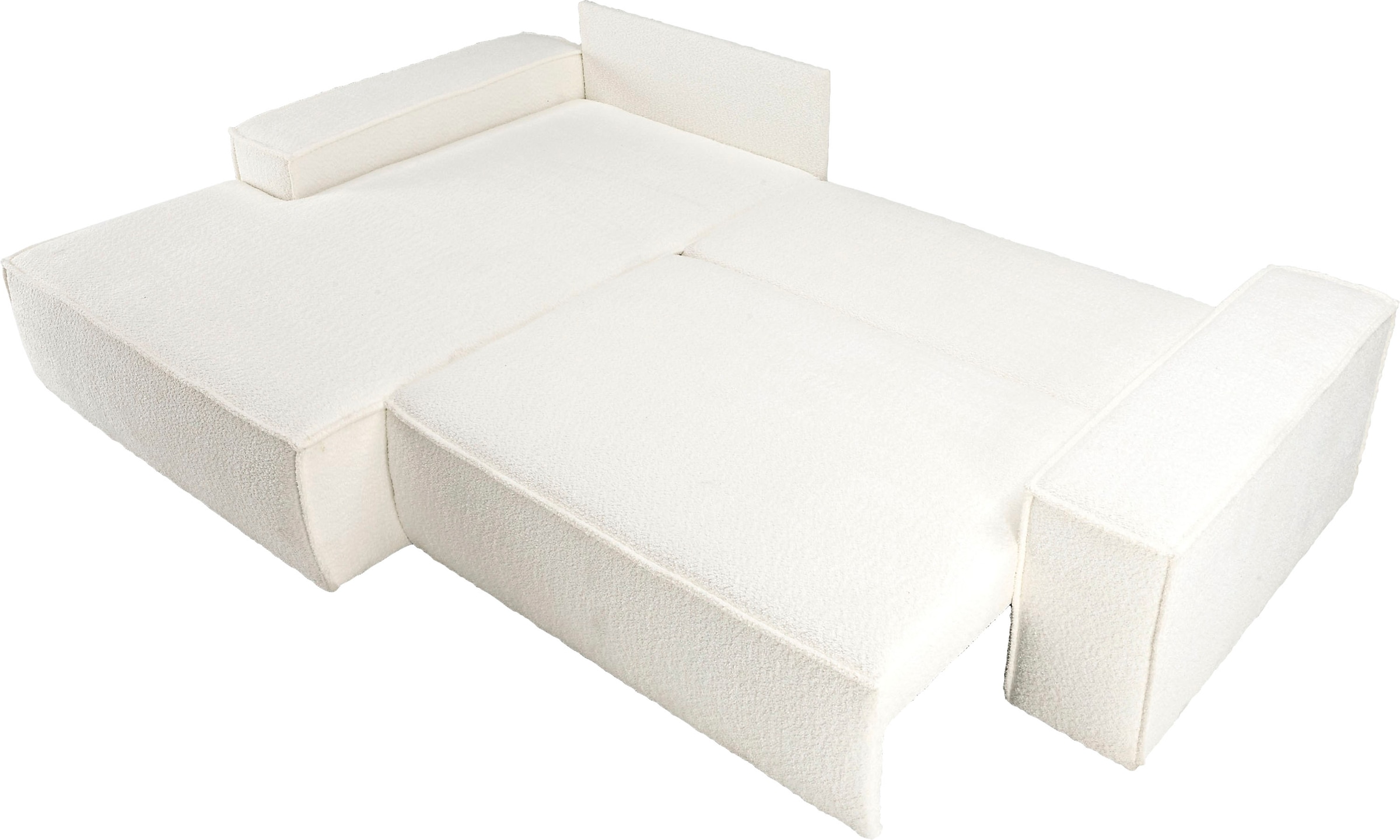 andas Ecksofa »Finnley Schlafsofa 267 cm in Bouclé u. Struktur fein, L-Form,«, Schlaffunktion m. Bettkasten (136/210 cm), Bouclé, Struktur