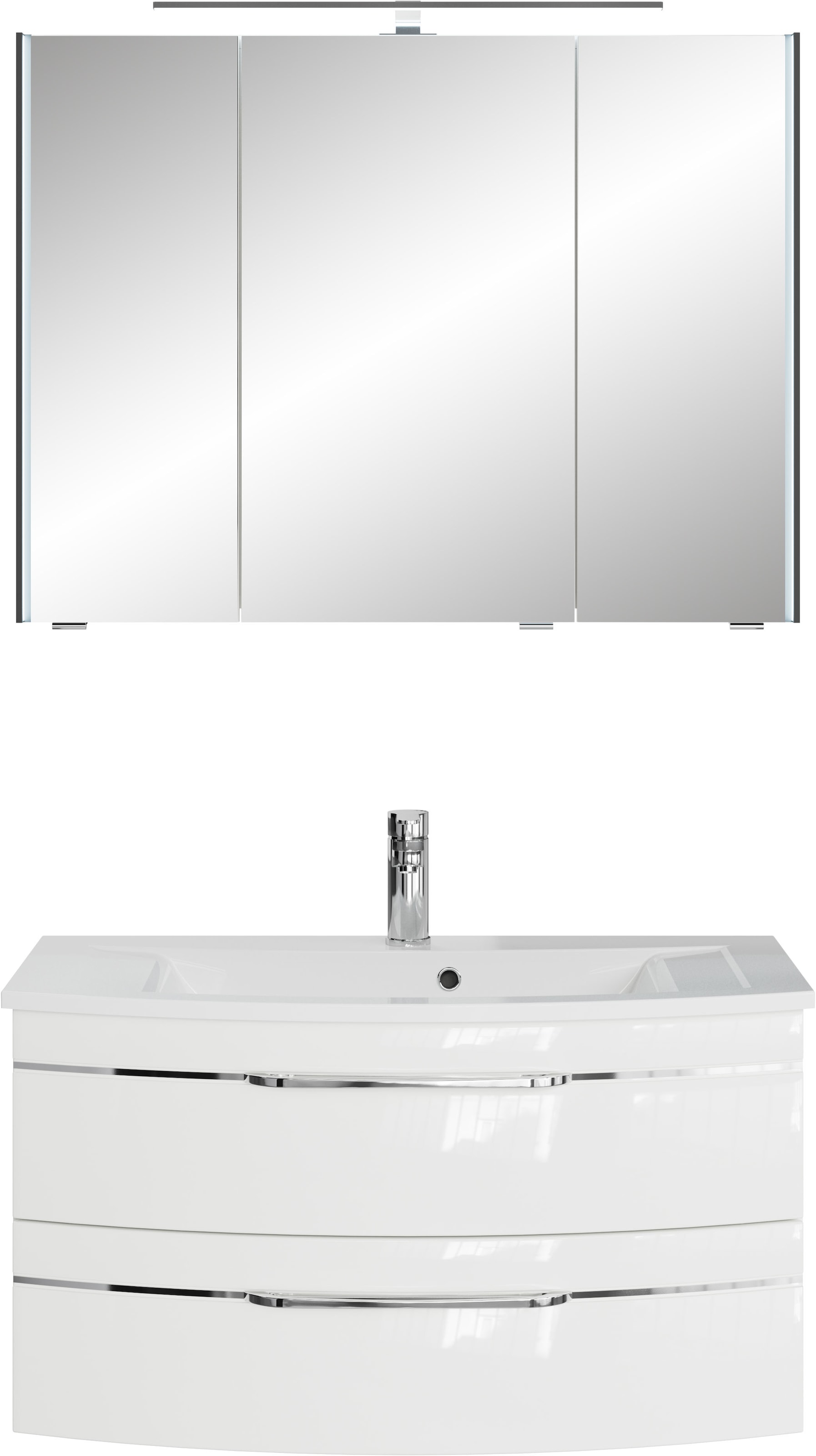 Saphir Badmöbel-Set »Serie 7045 2-teilig Mineralmarmor-Waschtisch mit LED-Spiegelschrank«, (Set, 2 St.), Badezimmer-Set 93,2 cm breit, inkl. Türdämpfer, 3 Türen, 2 Schubladen