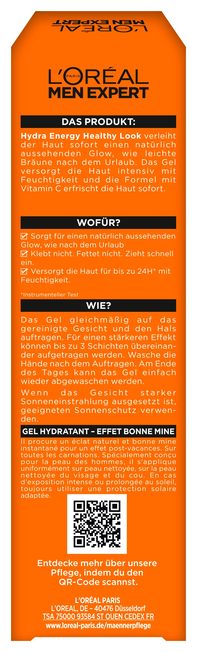 L'ORÉAL PARIS MEN EXPERT Gesichtsgel »HYDRA ENERGY HEALTHY LOOK HYDRATING GEL« mit antioxidativem Vitamin C bis zu 24 Stunden lang