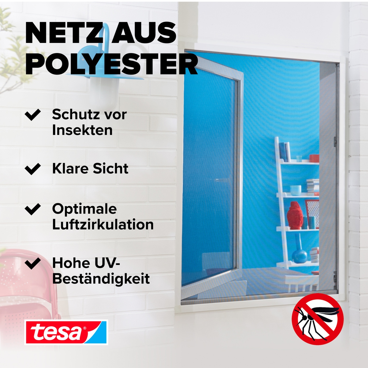 tesa Insektenschutz-Fensterrahmen »Insect Stop Comfort Fliegengitter für Fenster - 1.3 m x 1.5 m«, Insektenschutzgitter - ohne Bohren - zuschneidbar