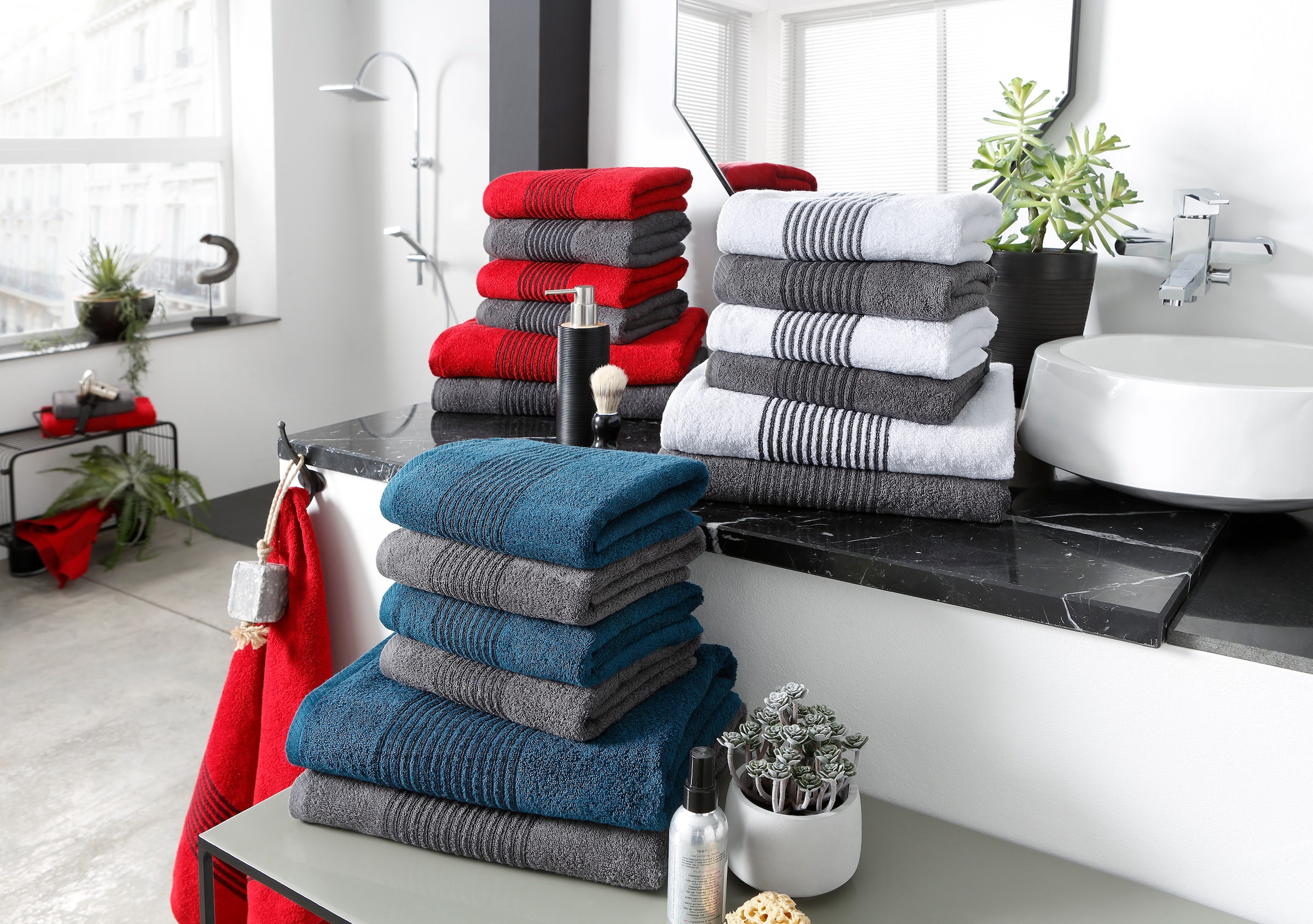 Bruno Banani Handtuch Set »Jassen«, Set, 6 tlg., Walkfrottee, mit  gestreifter Bordüre, 6 teiliges Handtücher Set aus 100% Baumwolle online  kaufen