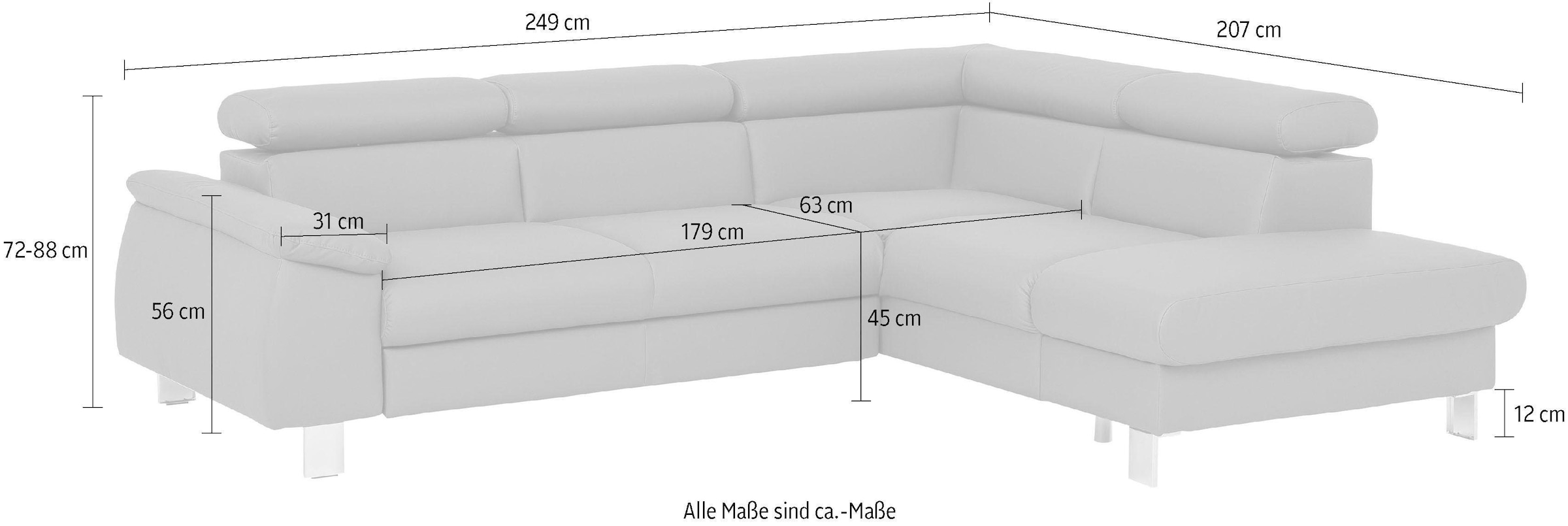 COTTA Ecksofa »Komaris L-Form mit Kopfteilverstellung«, wahlweise mit Bettfunktion, Bettkasten & Beleuchtung