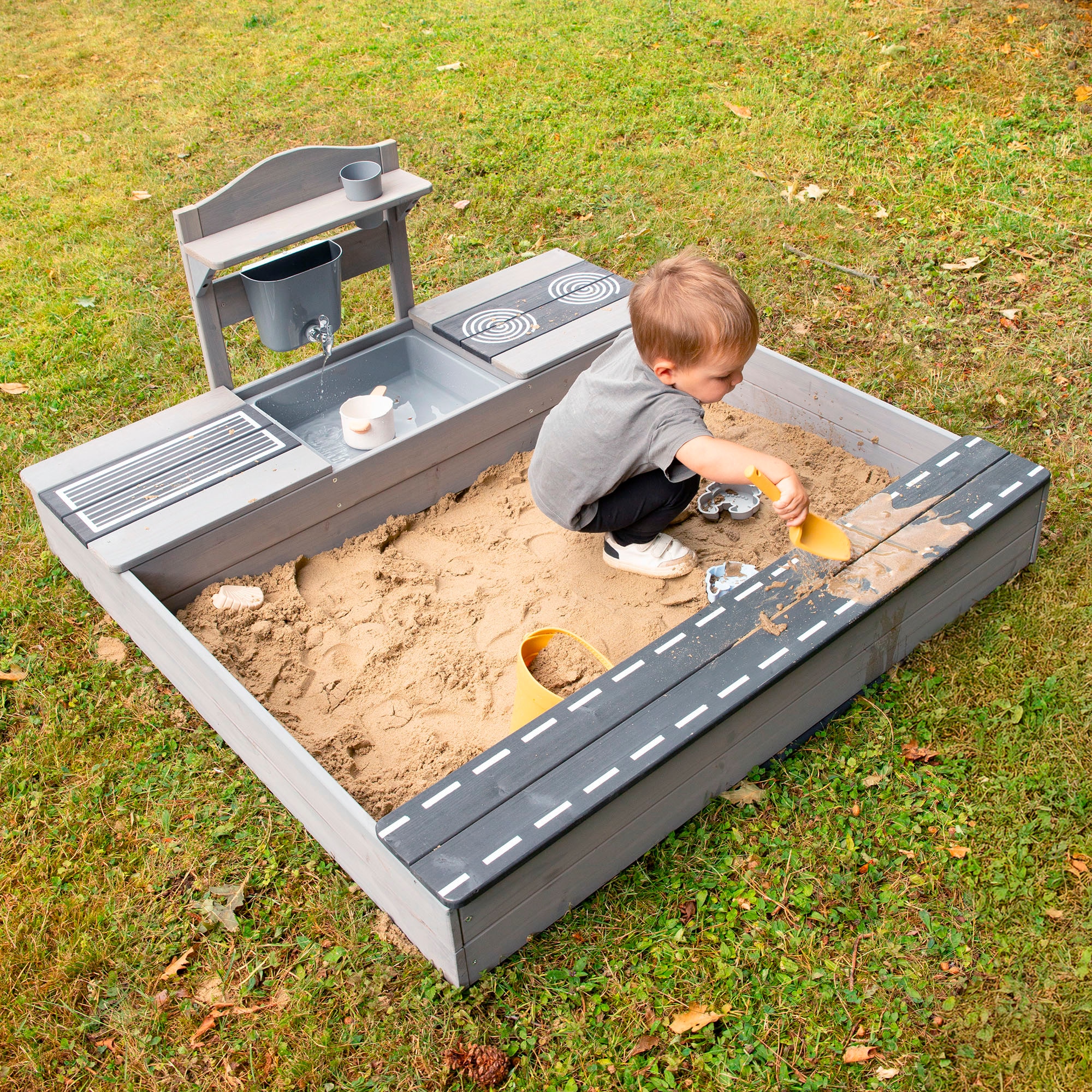 roba® Sandkasten »117 x 118 x 54 cm, mit Matschküche, grau«