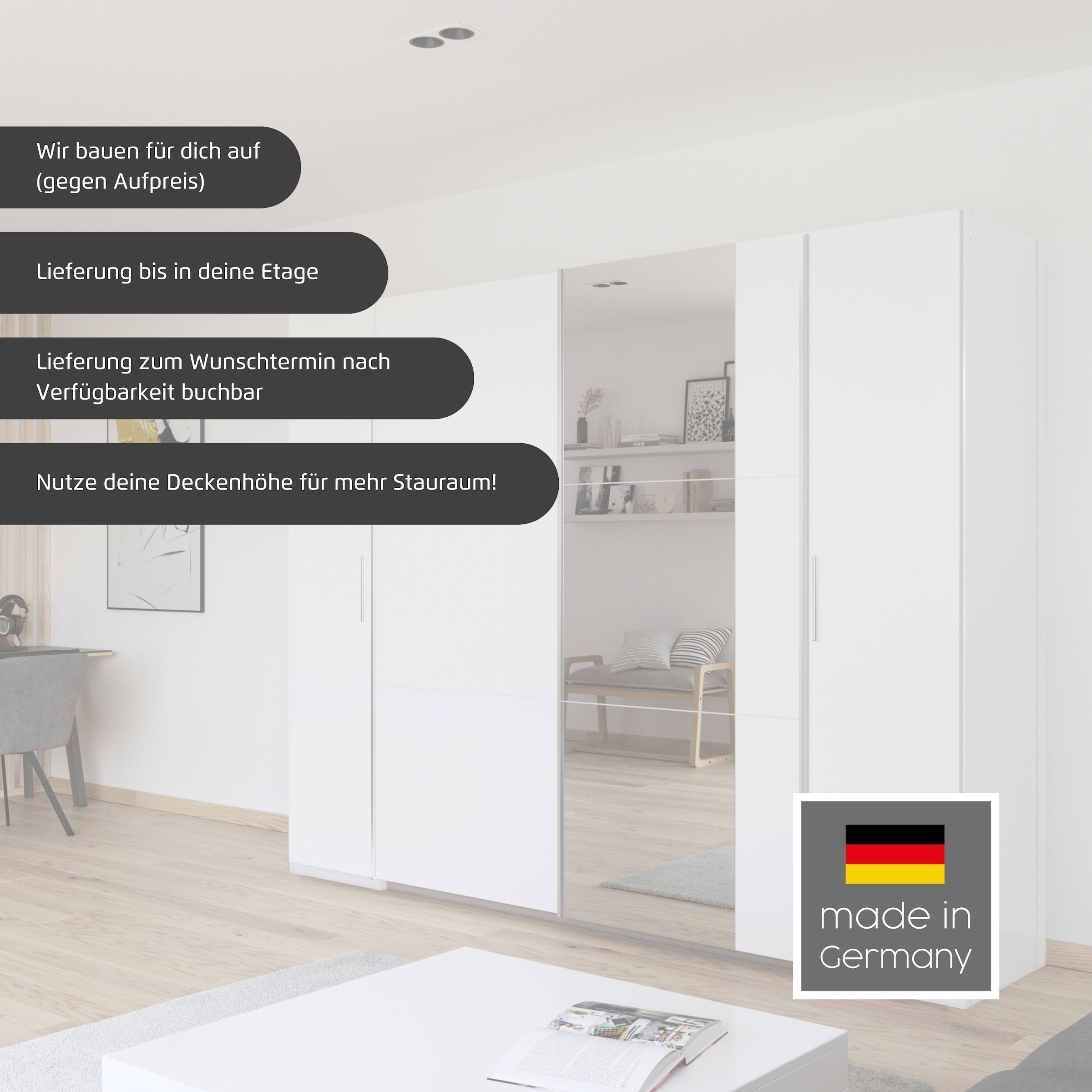 rauch Schwebetürenschrank »Kleiderschrank Drehtürenschrank Schrank Garderobe KRONACH TOPSELLER« in 3 Ausstattungen BASIC/CLASSIC/PREMIUM, Breiten 225/268/311/354 cm,  Kombischrank optional mit 1 oder 2 Spiegel viele Böden MADE IN GERMANY