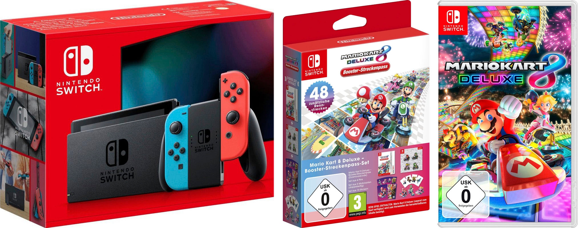 Bild von Nintendo Switch Konsolen-Set »Konsole + Mario Kart 8 Deluxe + Booster-Streckenpass-Set«