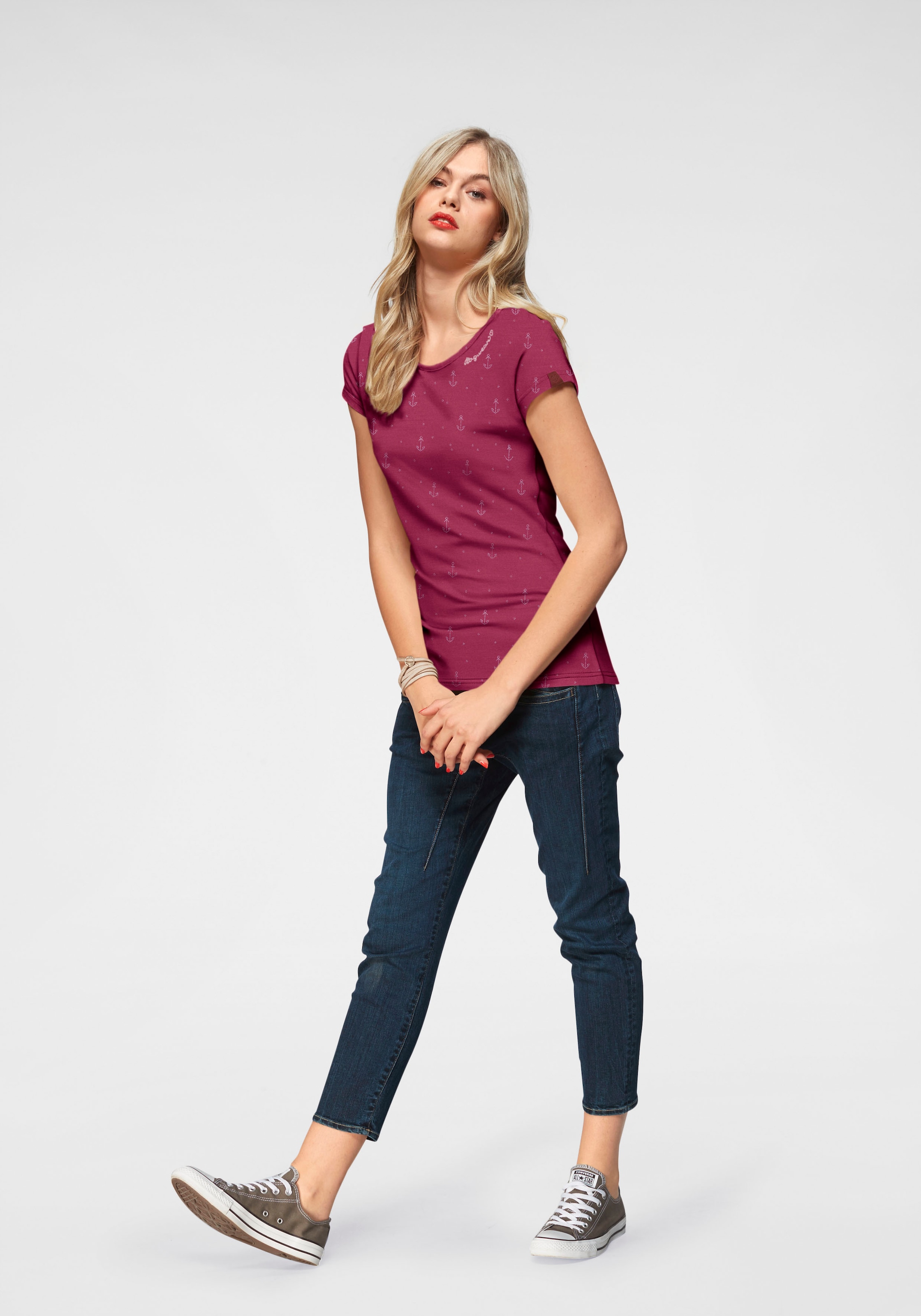 Ragwear T-Shirt »FLORAH A ORGANIC O« mit maritimen Anker-Allover-Druck