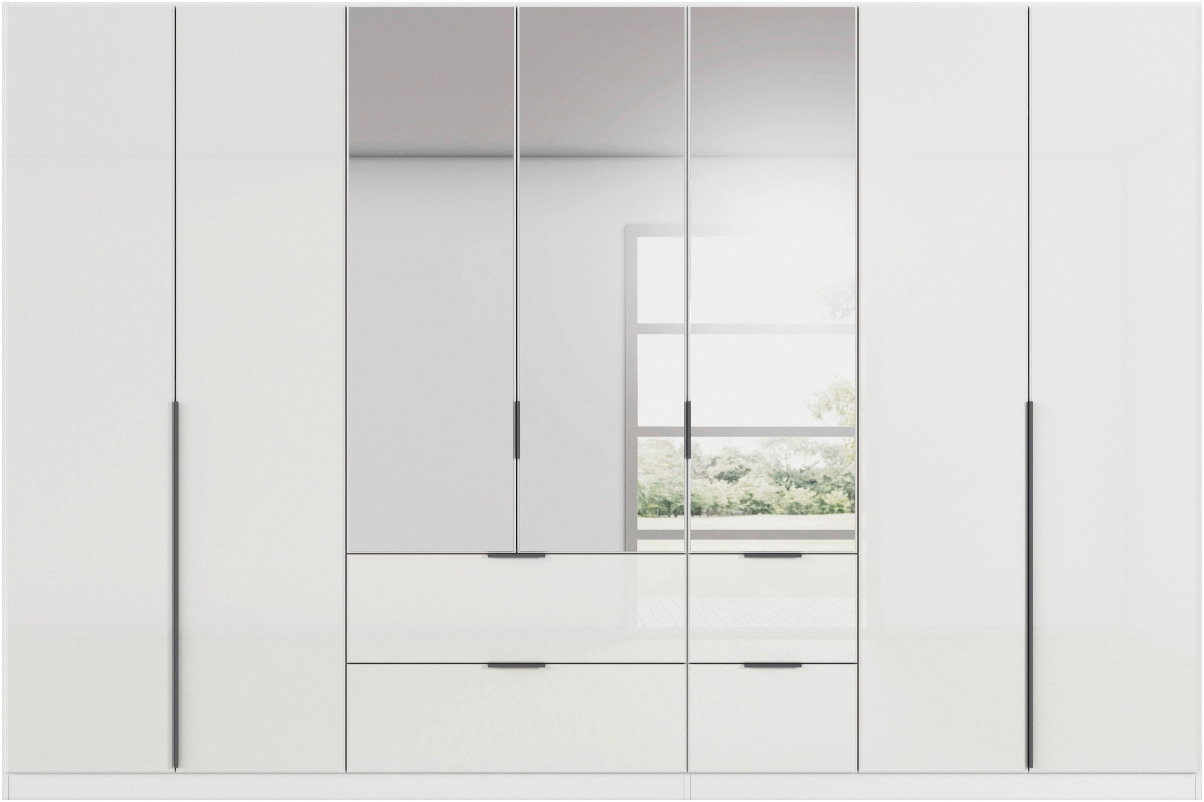 rauch Drehtürenschrank »Kleiderschrank Kleiderschränke Schrank Garderobe AGORDO mit Glasfront«, (in zwei Griff-Farben mit Glasfront), mit Außenschubkästen, in 6 Breiten und 2 Höhen MADE IN GERMANY
