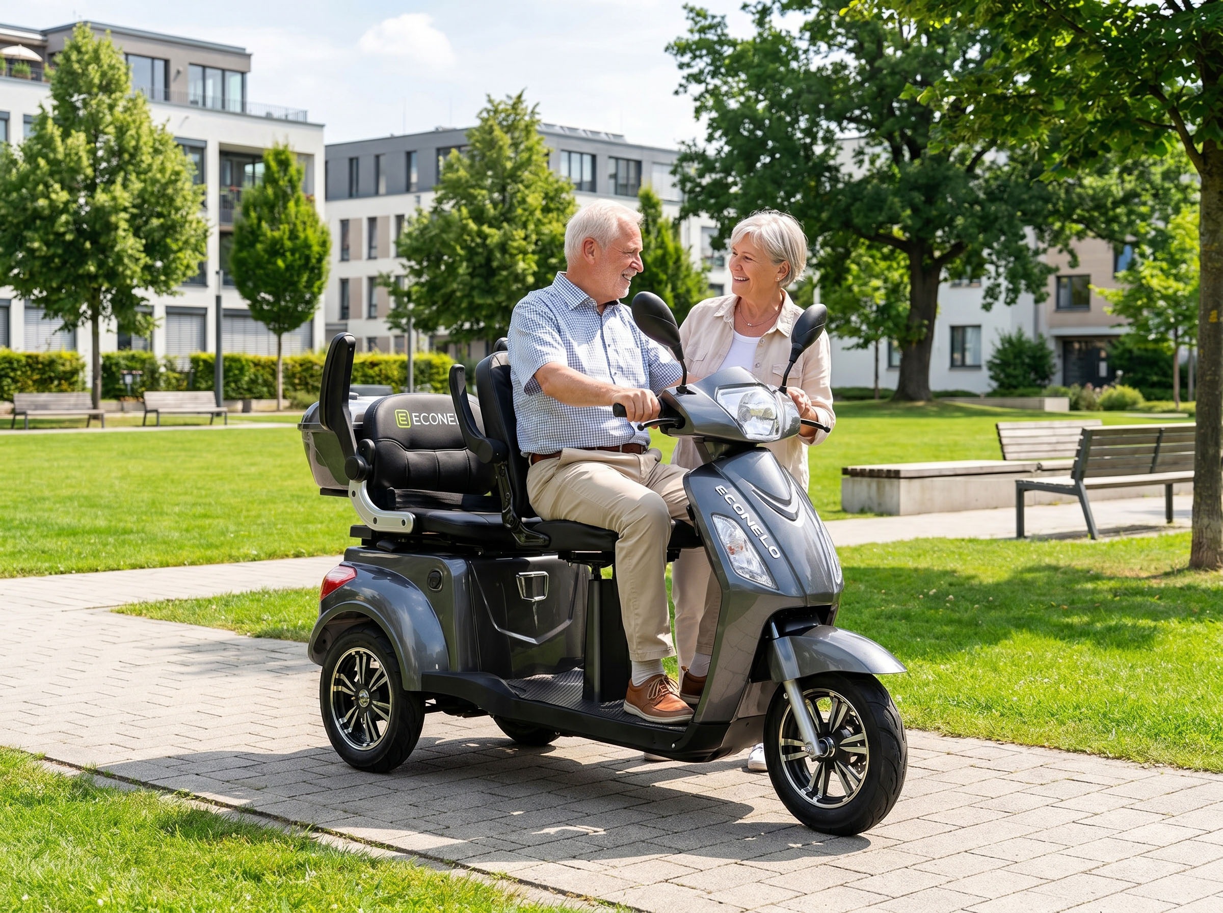 ECONELO Elektromobil 1.000 W 25 km/h Sicherheitsrollen gegen Kippen, 3 Geschwindigkeitsstufen
