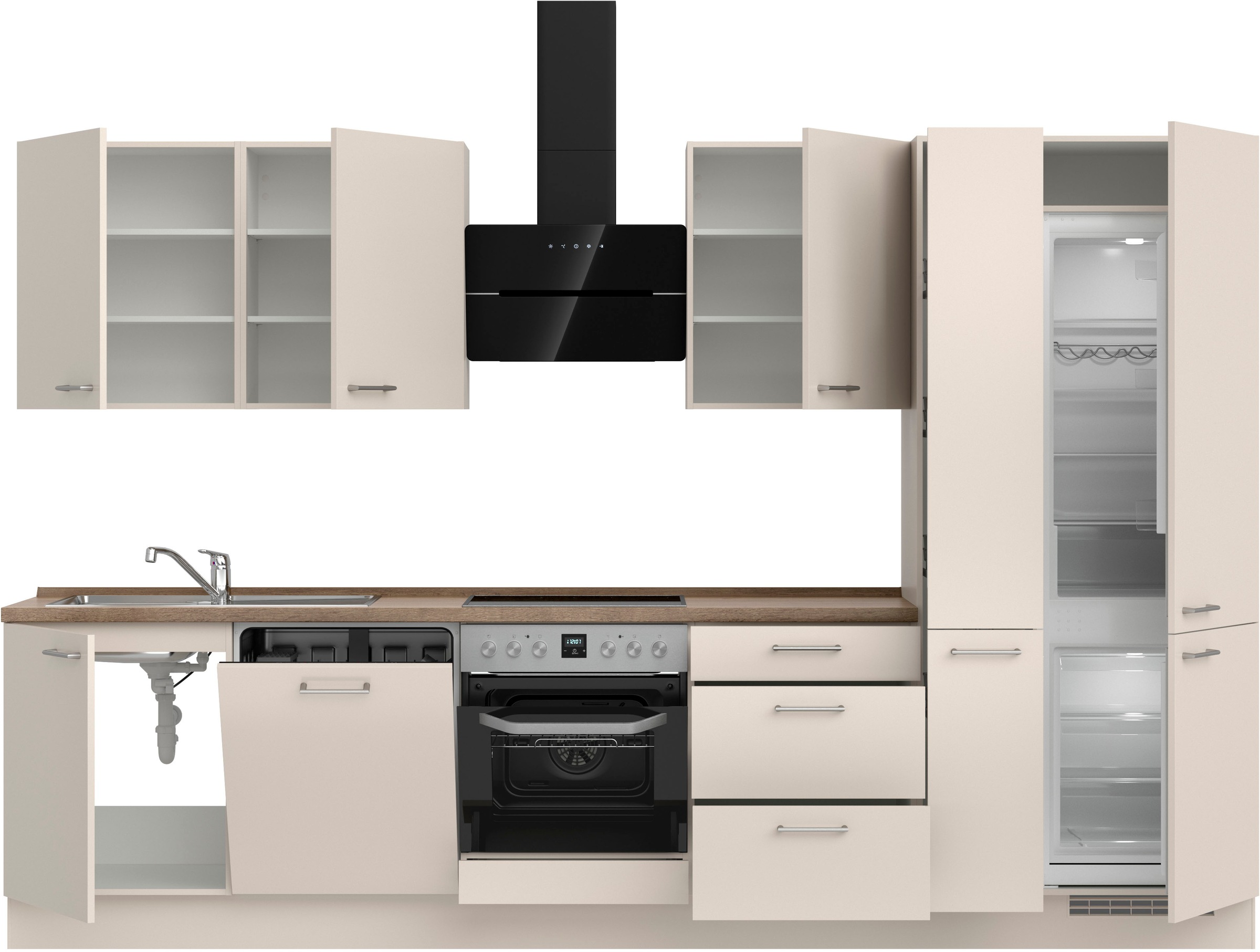 nobilia® Küchenzeile »"Laser II", Ausrichtung wählbar, Breite 330 cm« vormontiert, wahlw. mit unterschiedlichen E-Geräten-Sets